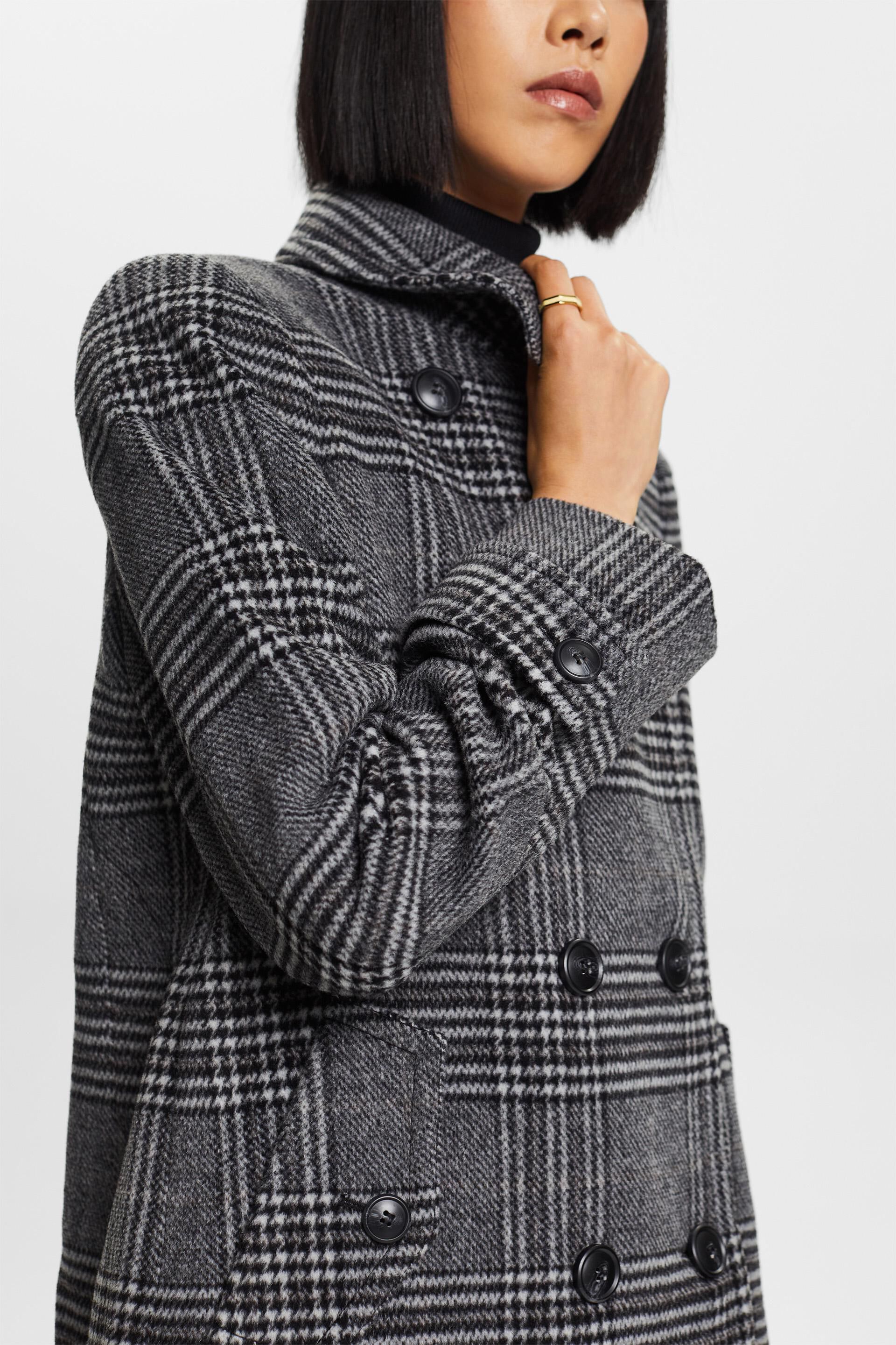ESPRIT - Recycelt: checked wool blend coat with cashmere at our 