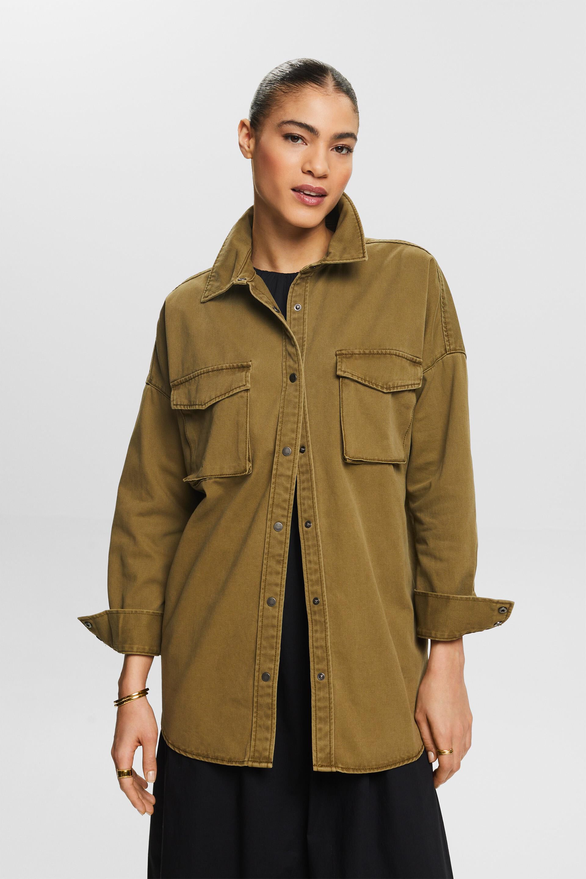 Buy Beyove Women's Corduroy Shirt Long Sleeve Button Down Shacket Jacket  Casual Oversized top with Pockets, Light Khaki, Medium at Amazon.in