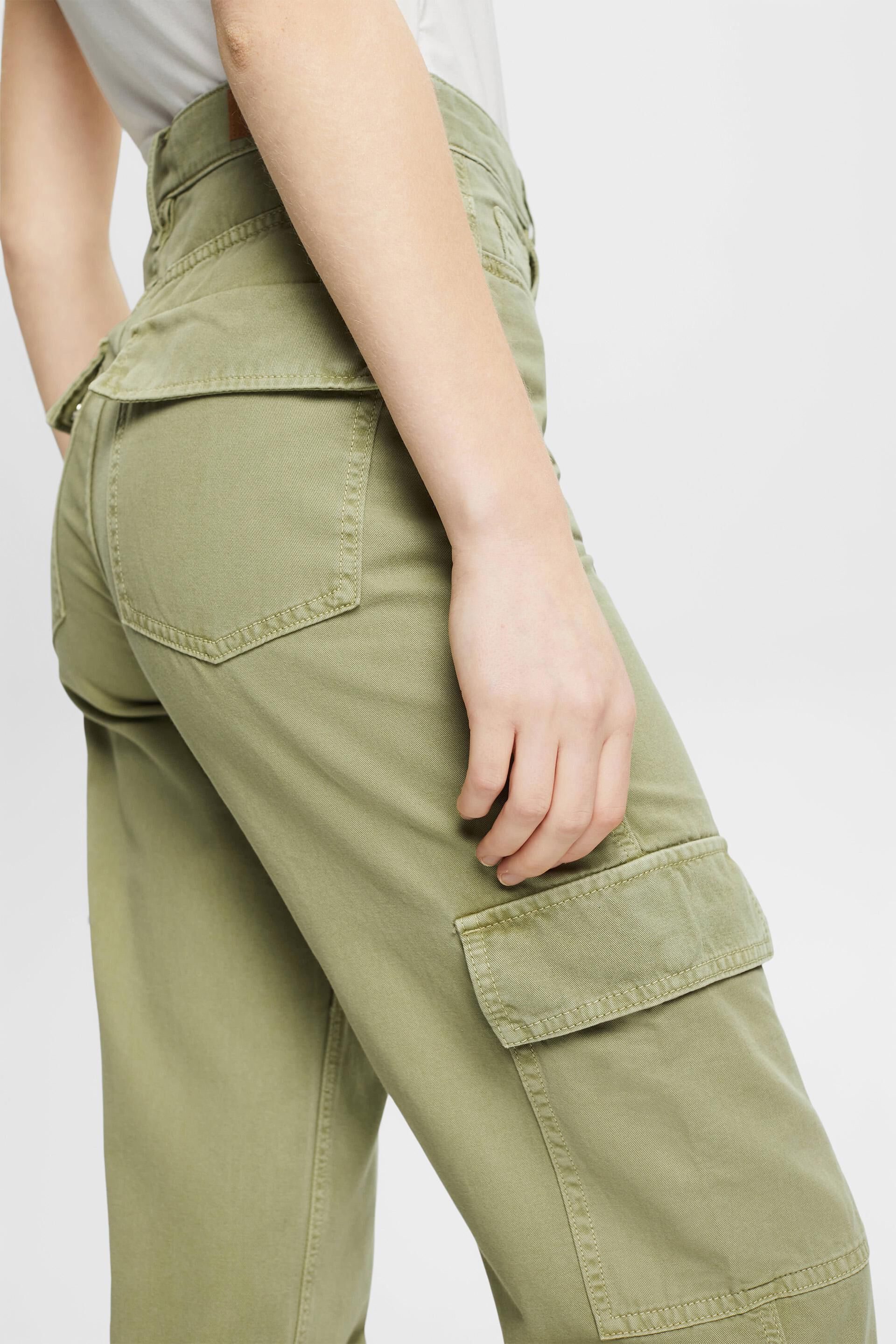 Petite Khaki Cotton High Waist Cuffed Cargo Trousers | New Look