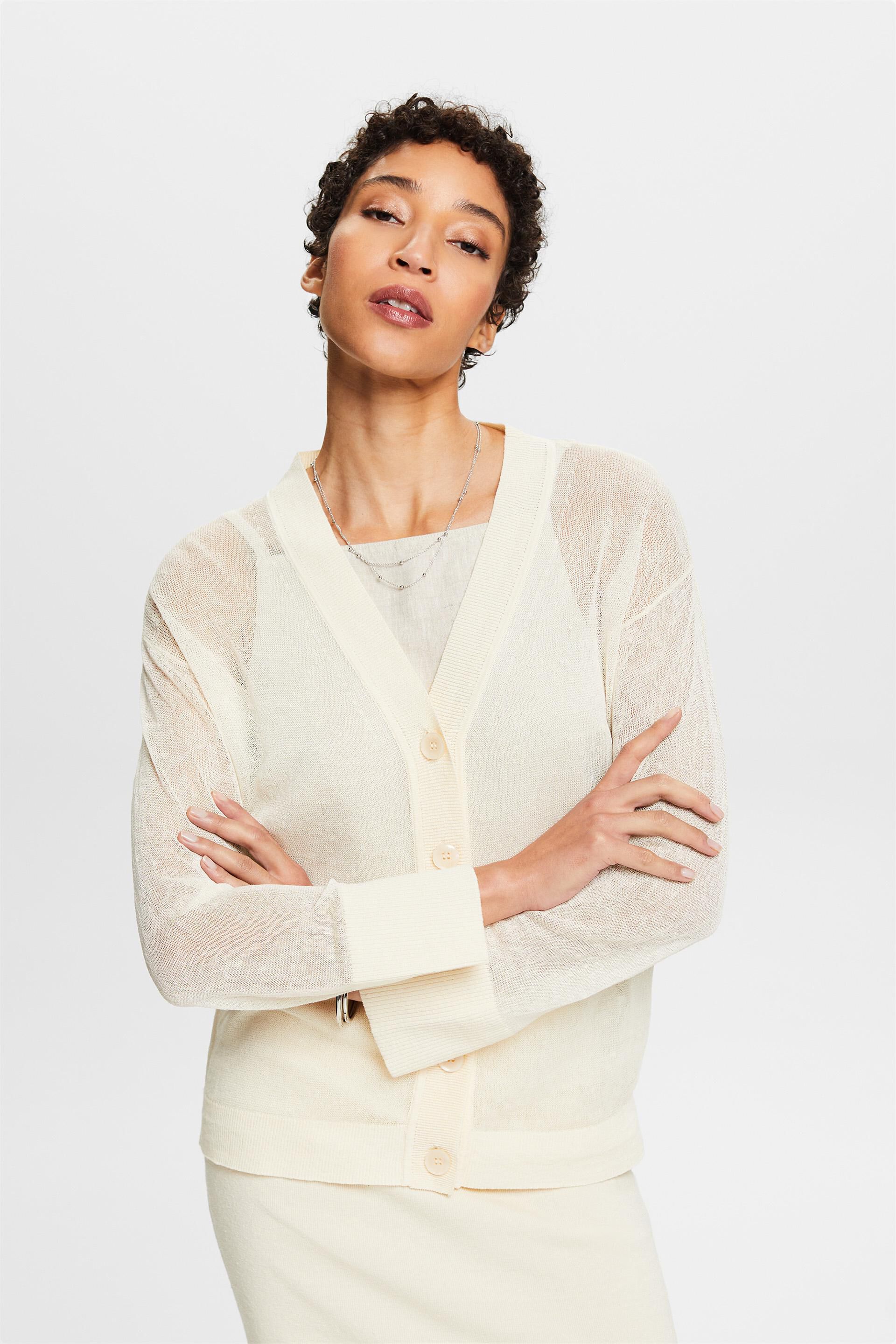 ESPRIT - Linen Blend Sheer Knit Cardigan at our online shop