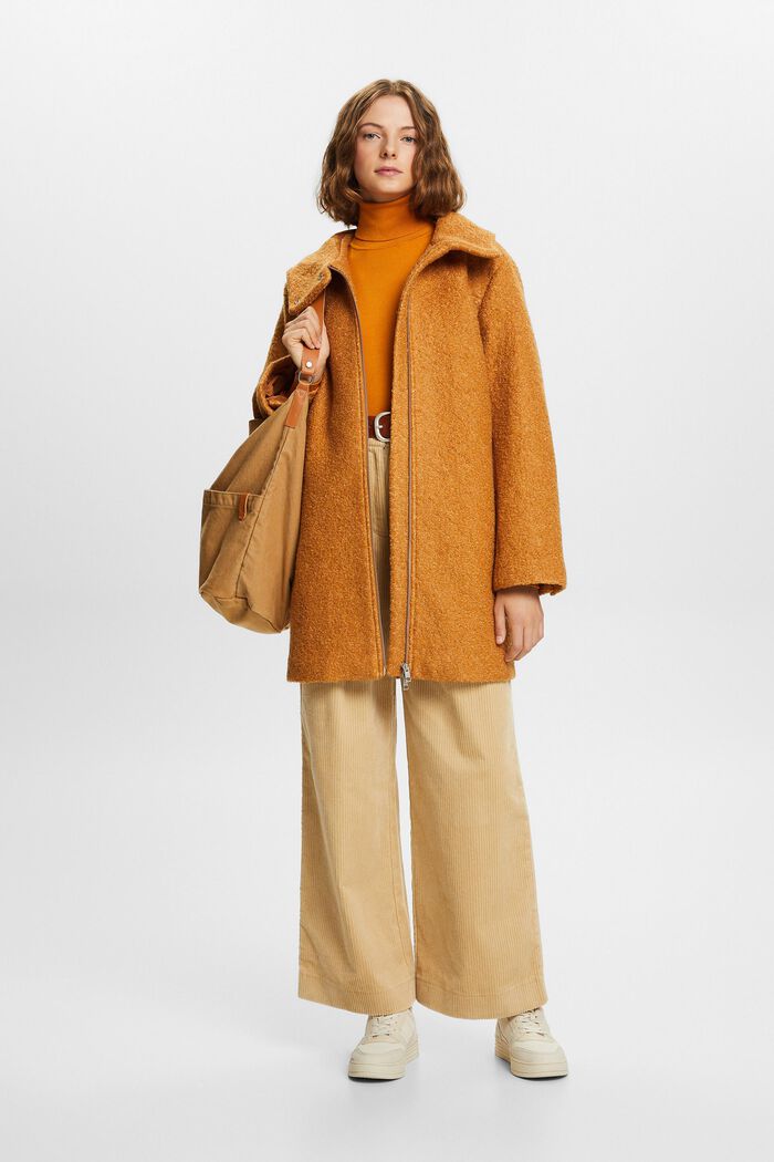ESPRIT - Hooded Curly Wool-Blend Coat at our online shop