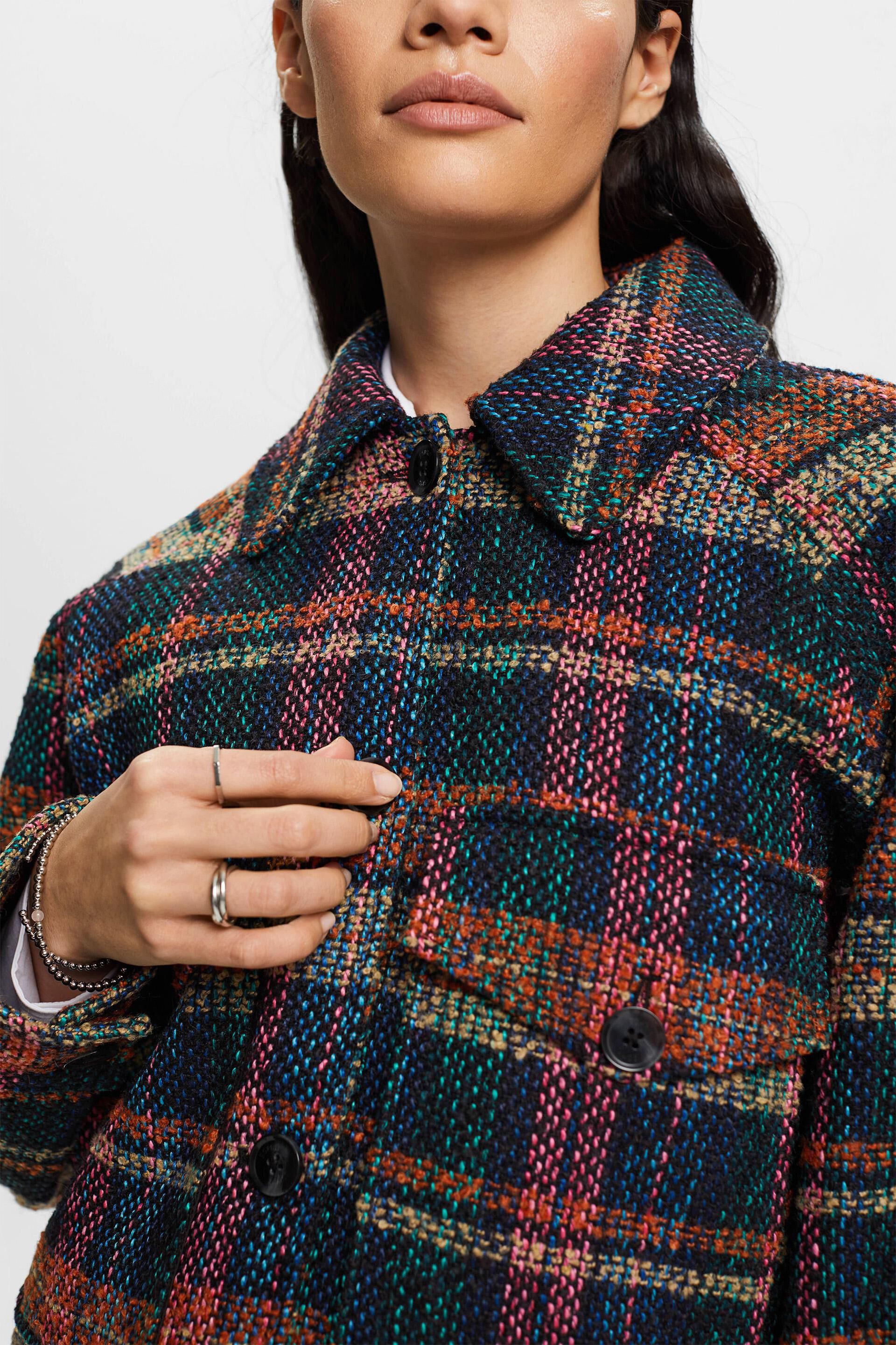 ESPRIT - Tartan patterned tweed jacket with wool at our online shop