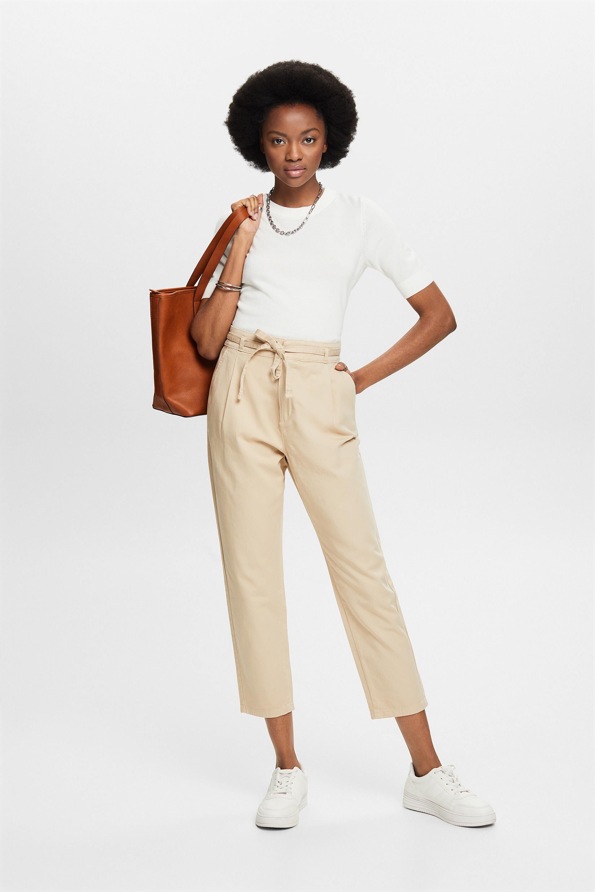 Paperbag trousers with belt Color nude - SINSAY - XN623-02X