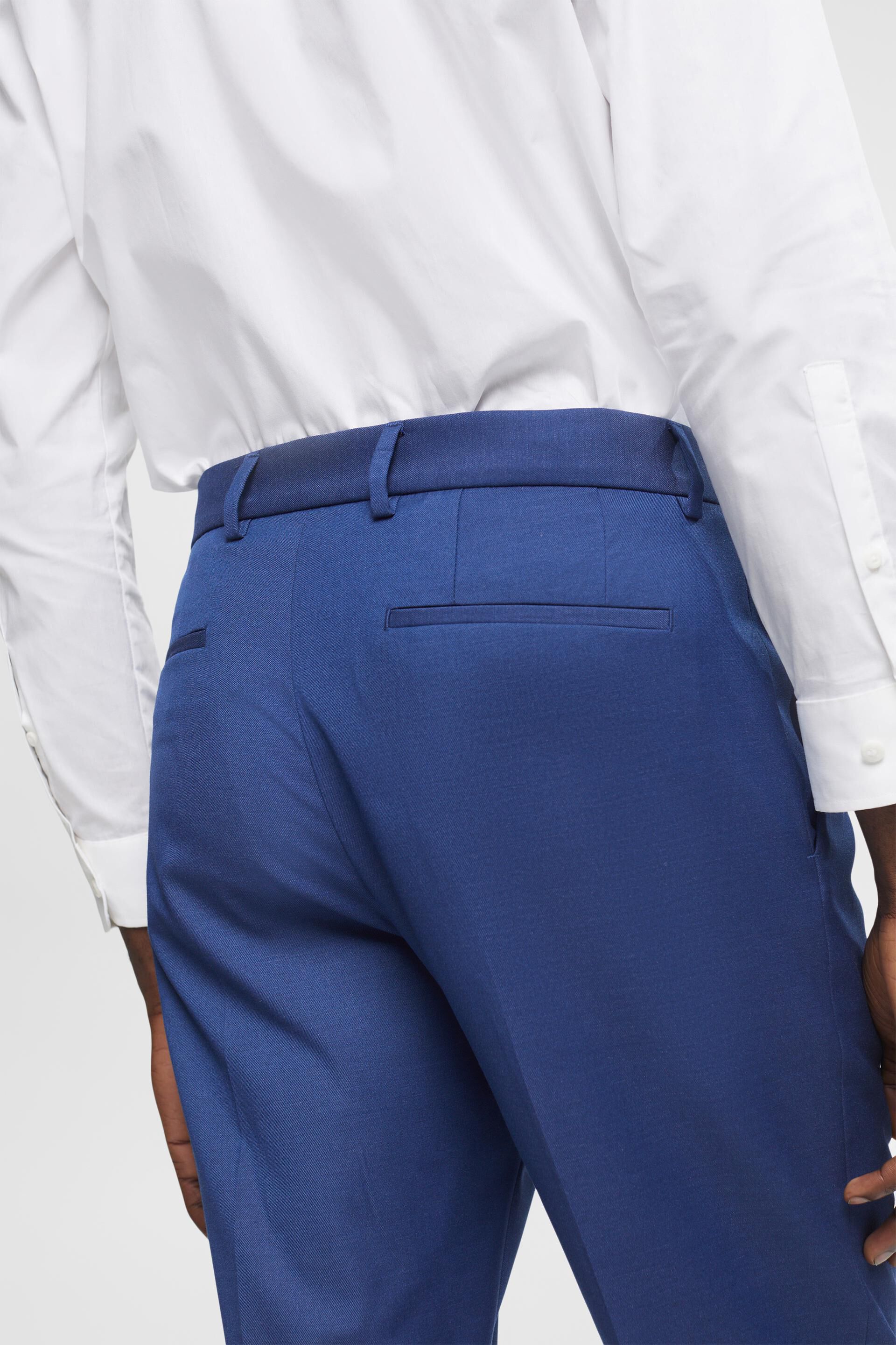 100% Wool Tonal Check Men's Slim Fit Suit Trouser in Blue - Super 120s Wool  | Hawes & Curtis