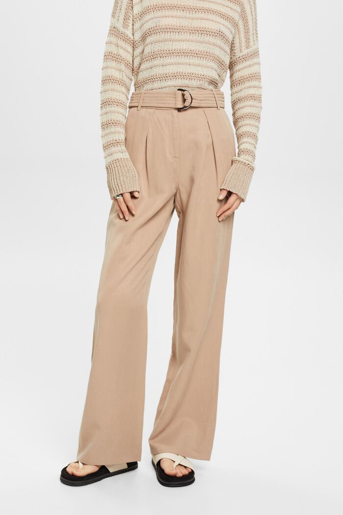 ESPRIT - High-rise wide leg linen blend trousers with belt at our online  shop