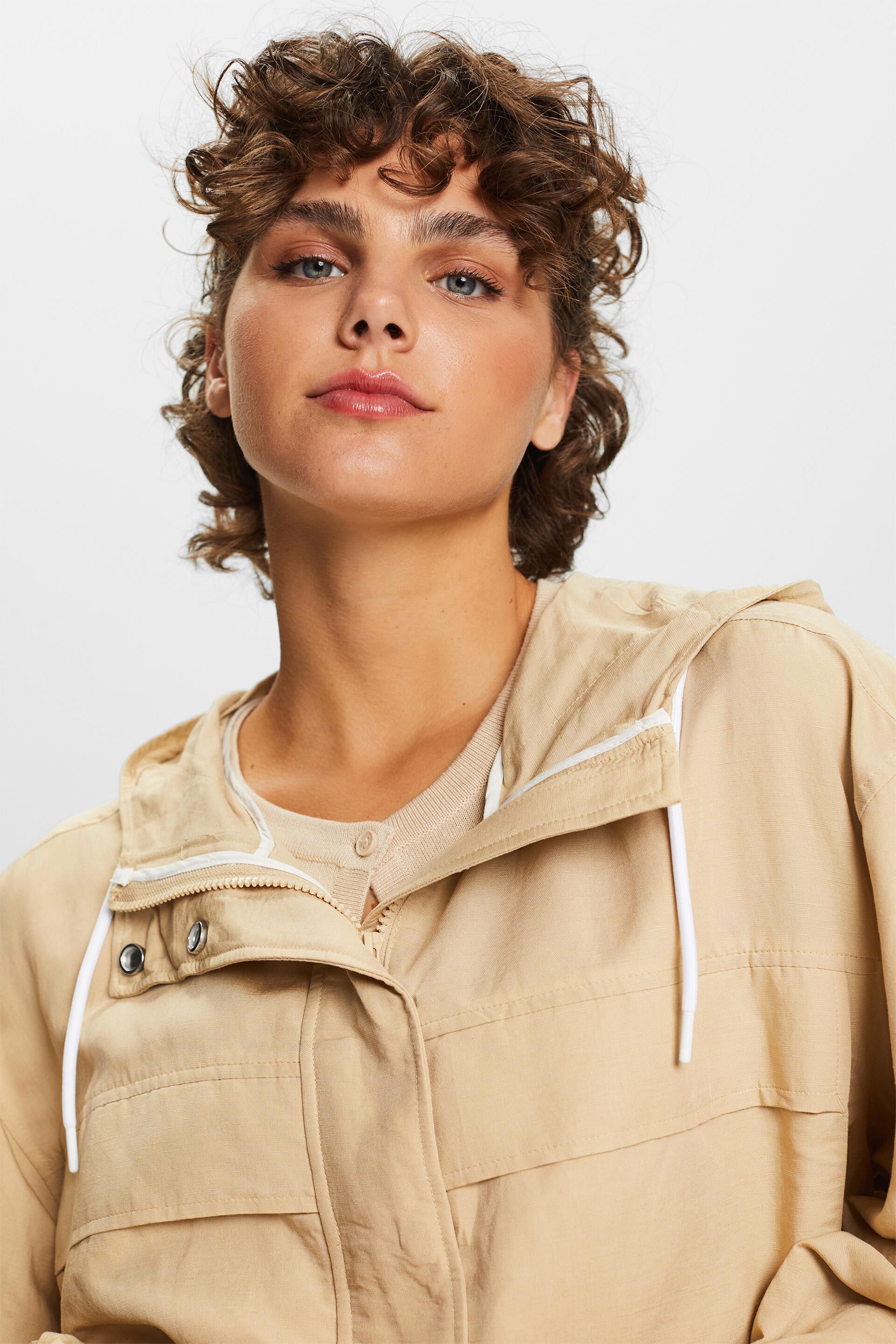 Transitional jacket with a hood, linen blend at our online  - ESPRIT