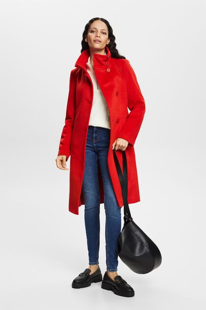 Wool-Blend Fit And Flare Red Pea Coat freeshipping - My Royal