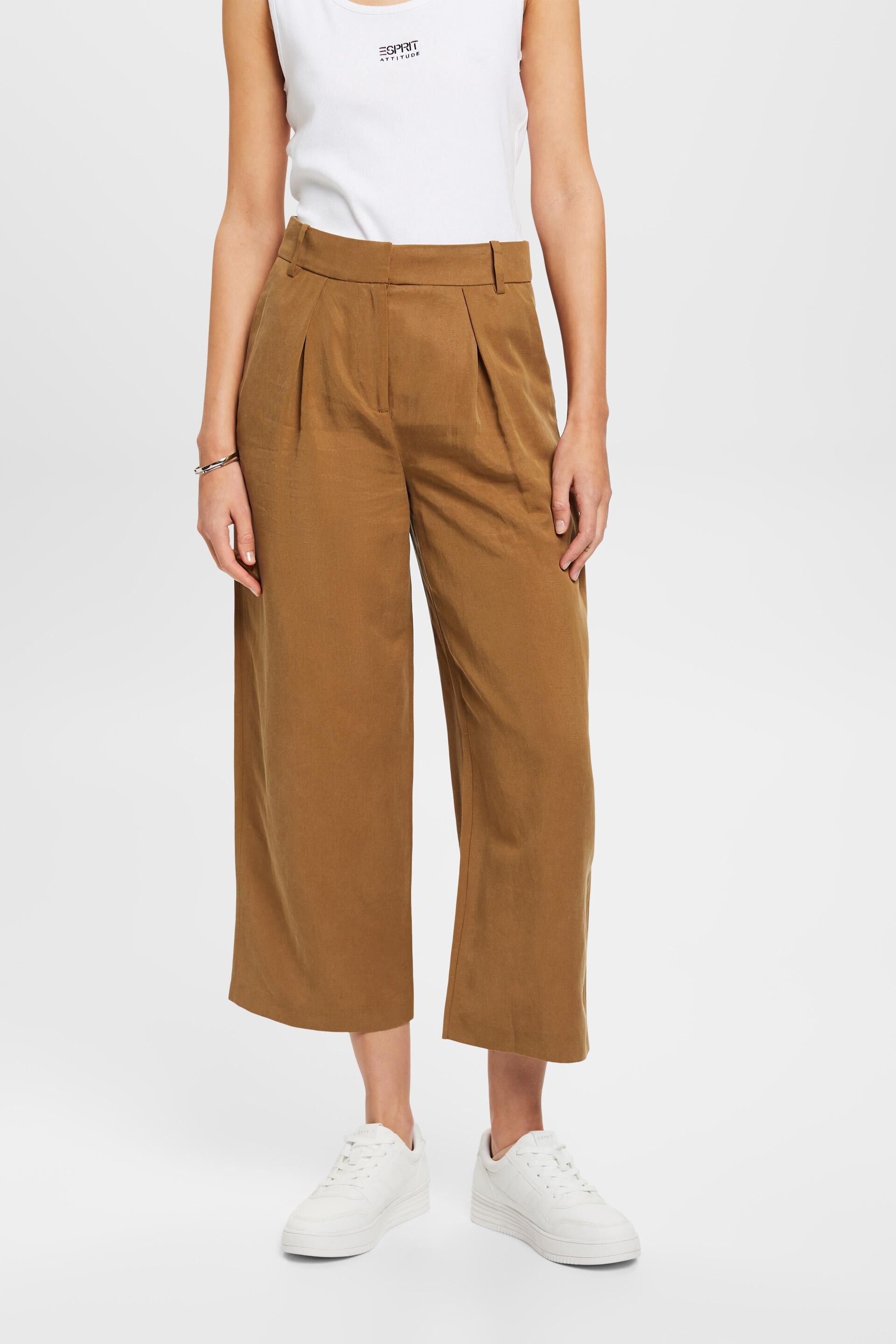 Khaki Ribbed Wide Leg Crop Trousers  New Look