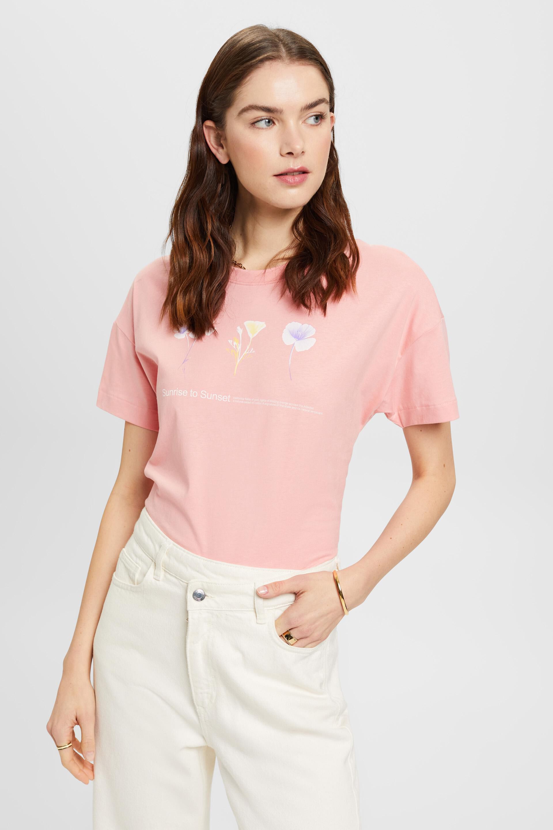 ESPRIT - T-shirt with floral chest print at our online shop