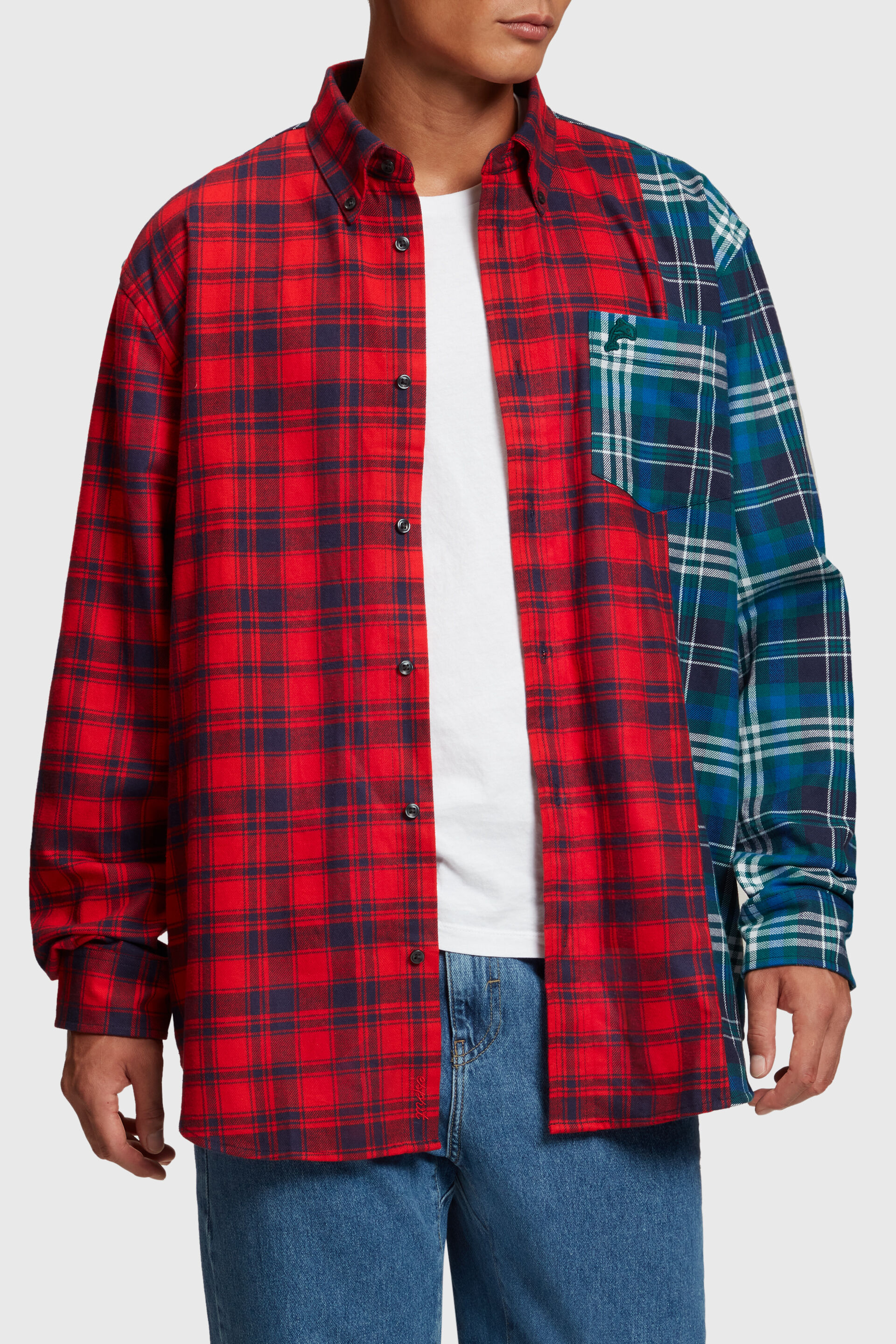 ESPRIT - Mixed check patchwork flannel shirt at our online shop