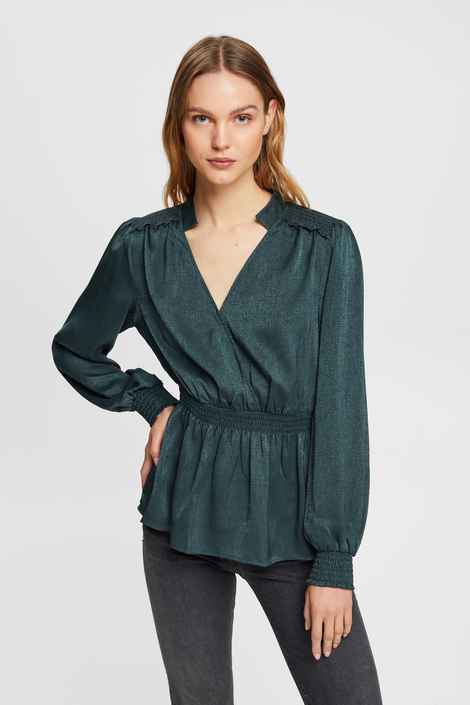 ESPRIT - Textured blouse with smocked details at our online shop