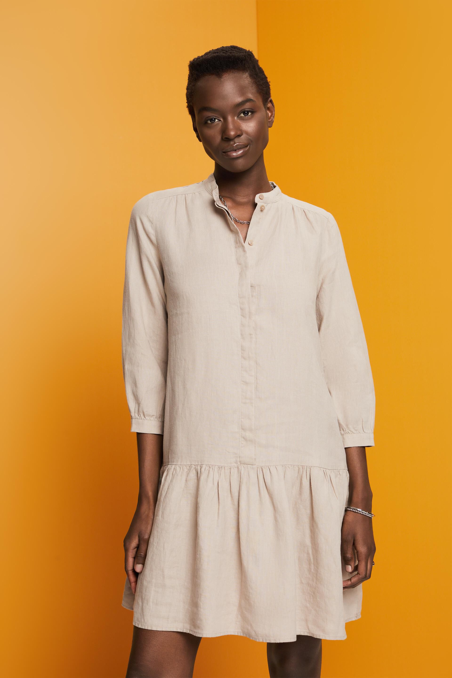 ESPRIT - Mini shirt dress, 100% linen at our online shop