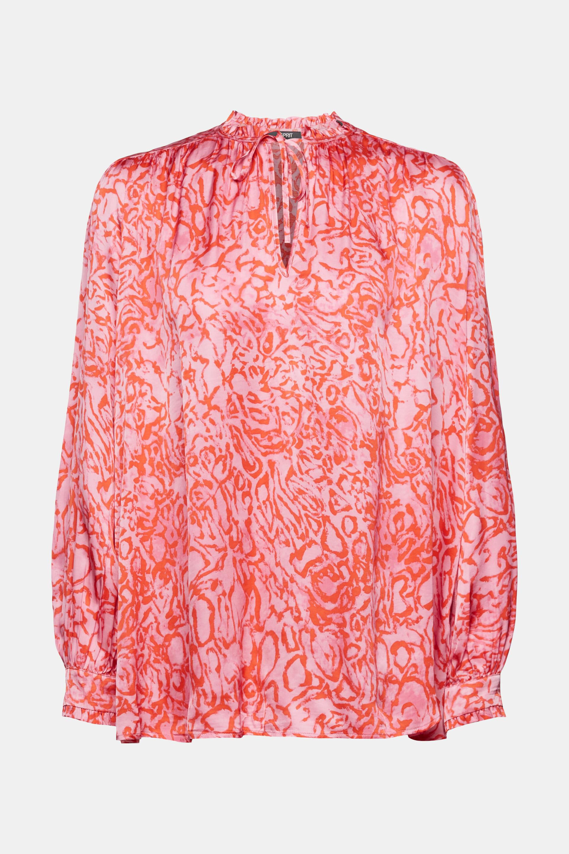 Patterned satin blouse with ruffled edges at our online shop - ESPRIT