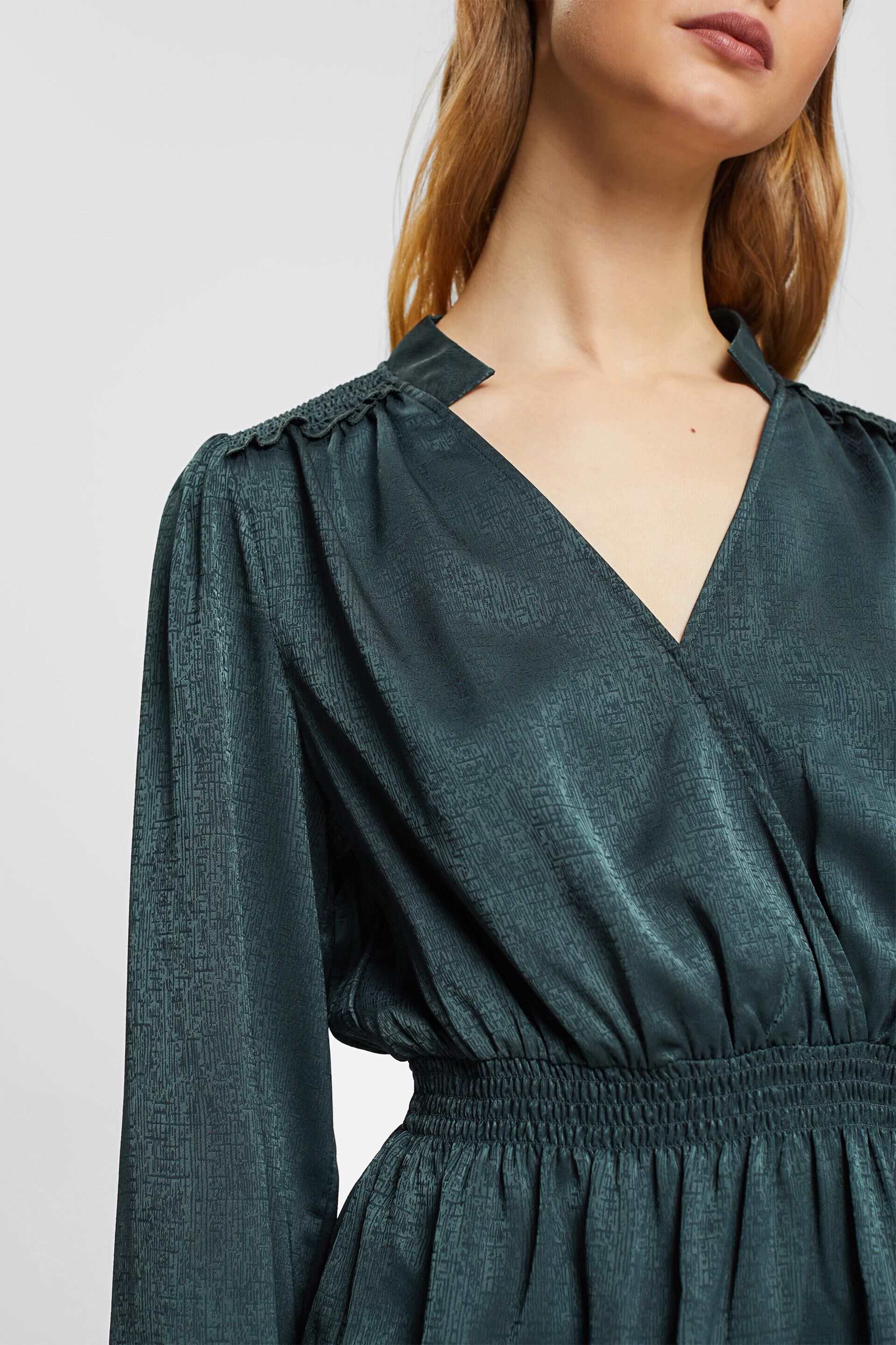 ESPRIT - Textured blouse with smocked details at our online shop