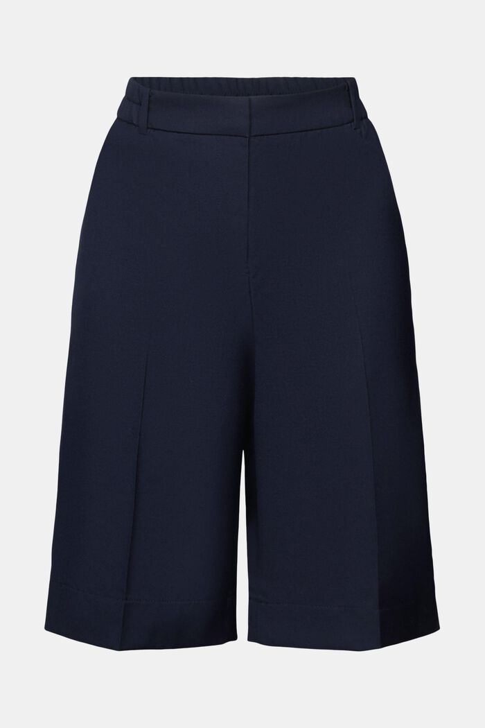 Wool bermuda shorts / Blue knee length bermudas / High waist
