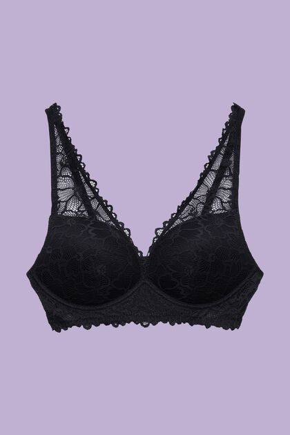 Buy Black Push Up Pad Plunge Glamour Lace Wired Strappy Bra from Next  Luxembourg