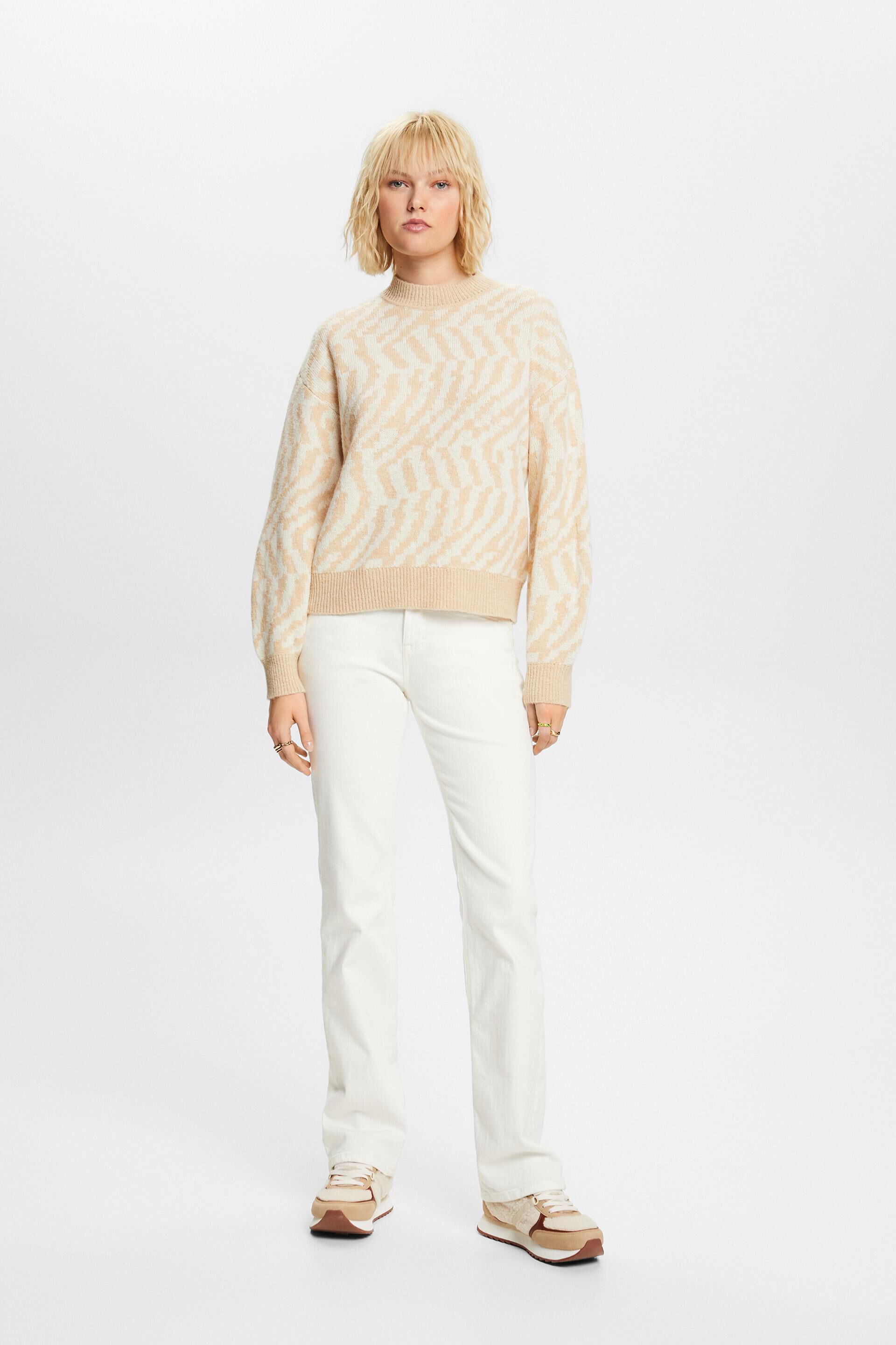 ESPRIT - Short-sleeved jacquard rib sweater at our online shop