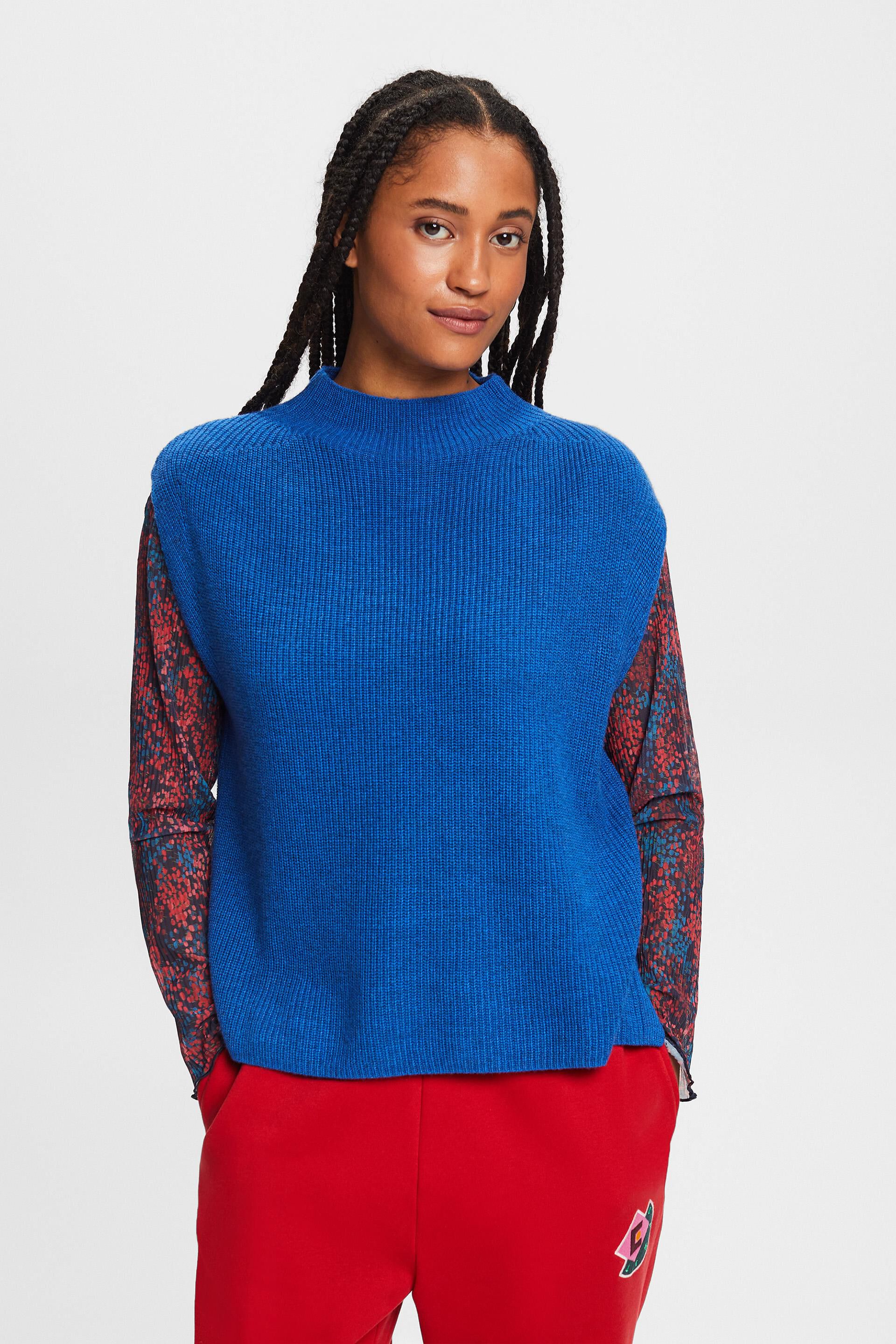 Suéter Esprit Brazil - Lamé Rib-knit Feminino Azul Marinho