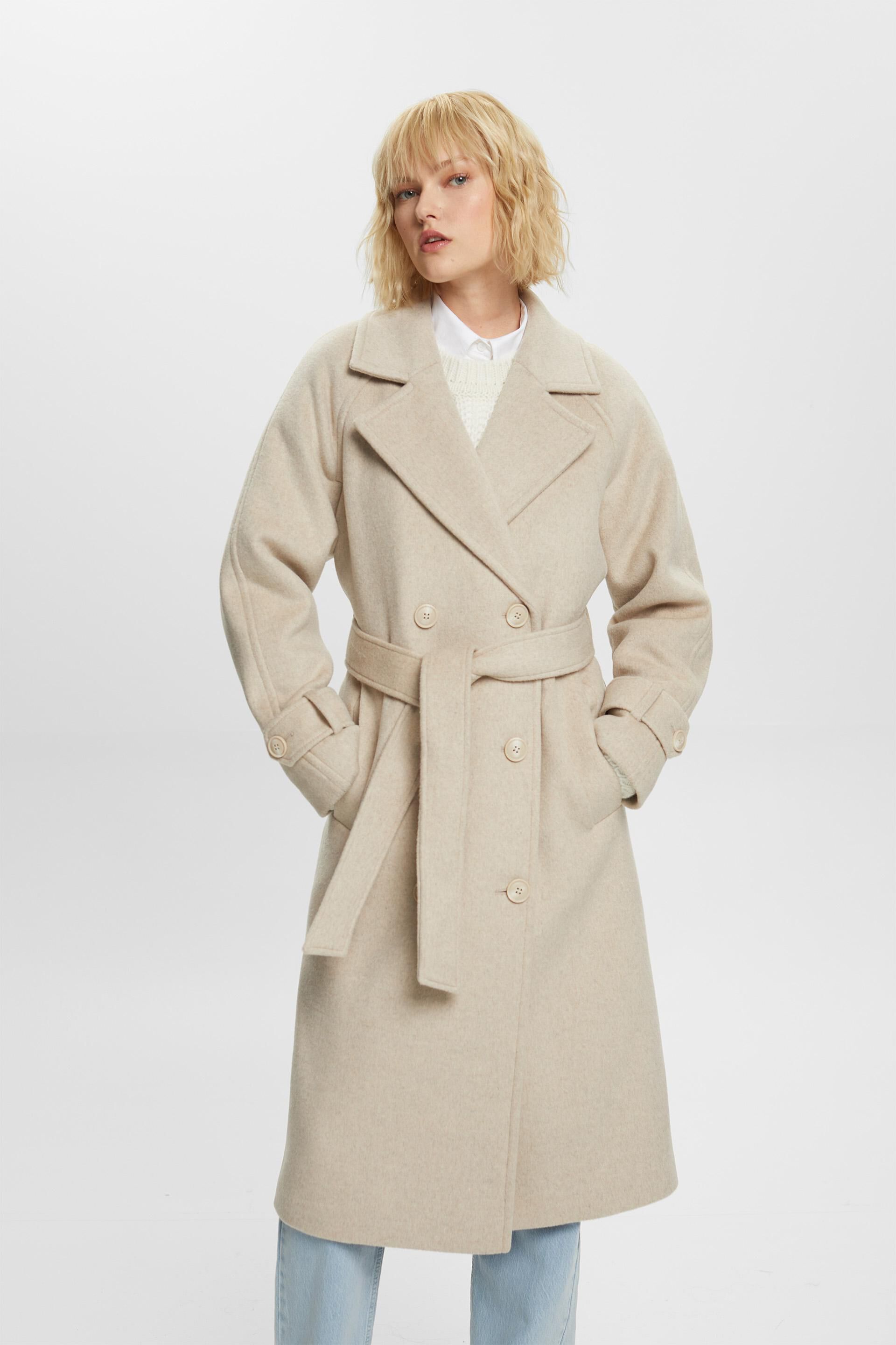 ESPRIT - Wool-Cashmere Double-Breasted Coat at our online shop