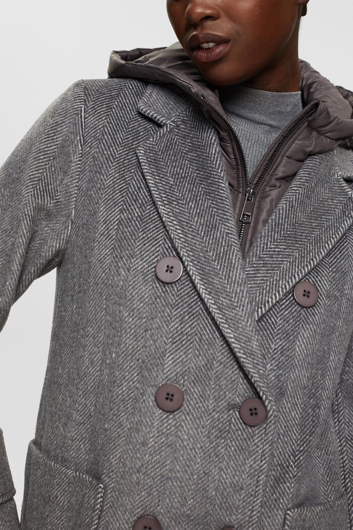 ESPRIT - Wool blend coat with detachable hood at our online shop