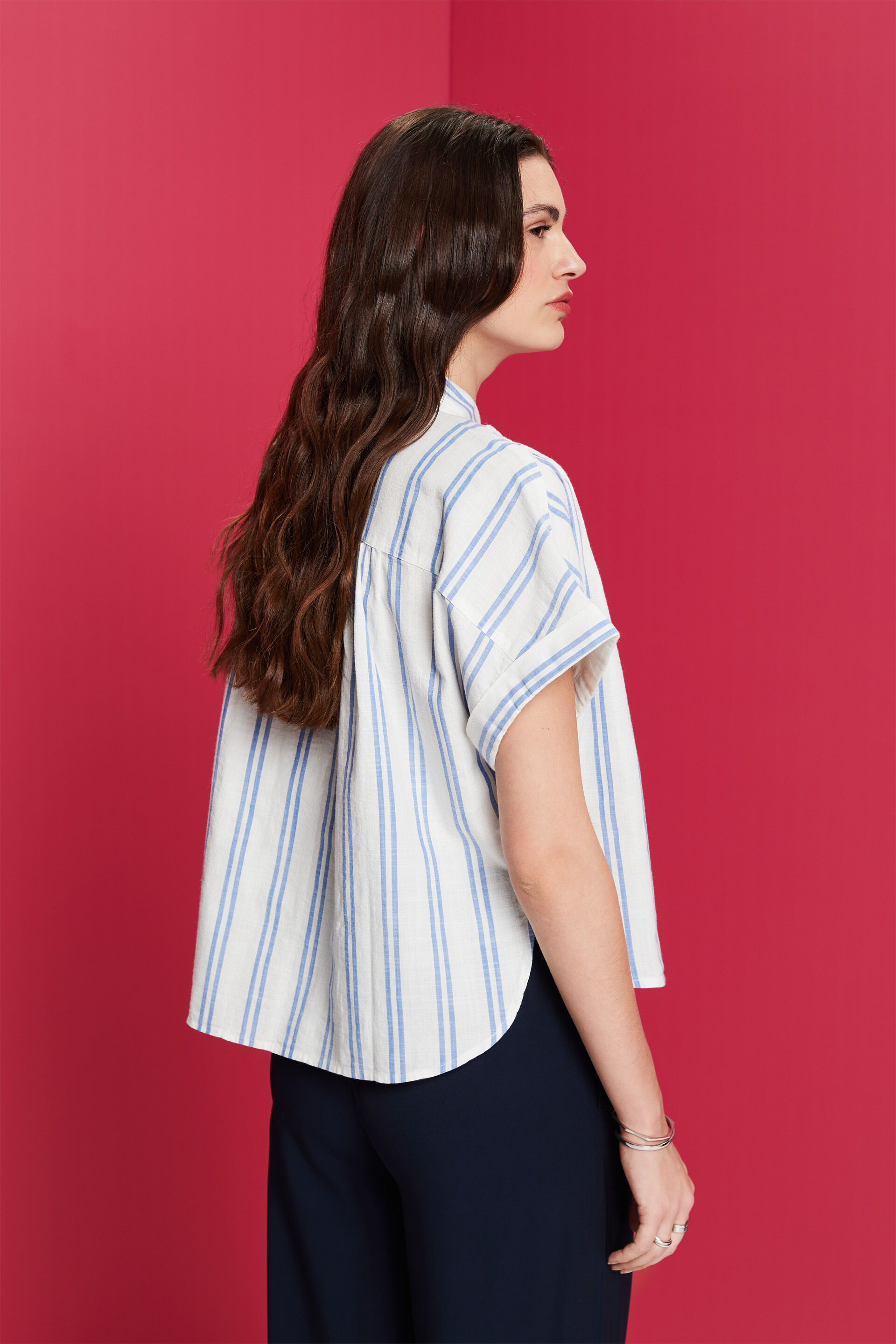 ESPRIT - Striped short-sleeve blouse, 100% cotton at our online shop
