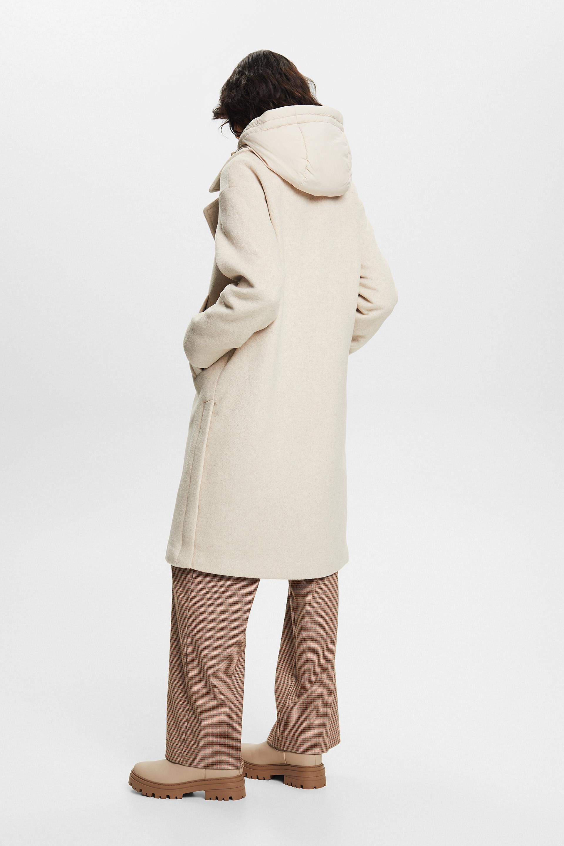 Padded Wool-Blend Coat With Detachable Hood at our  - ESPRIT