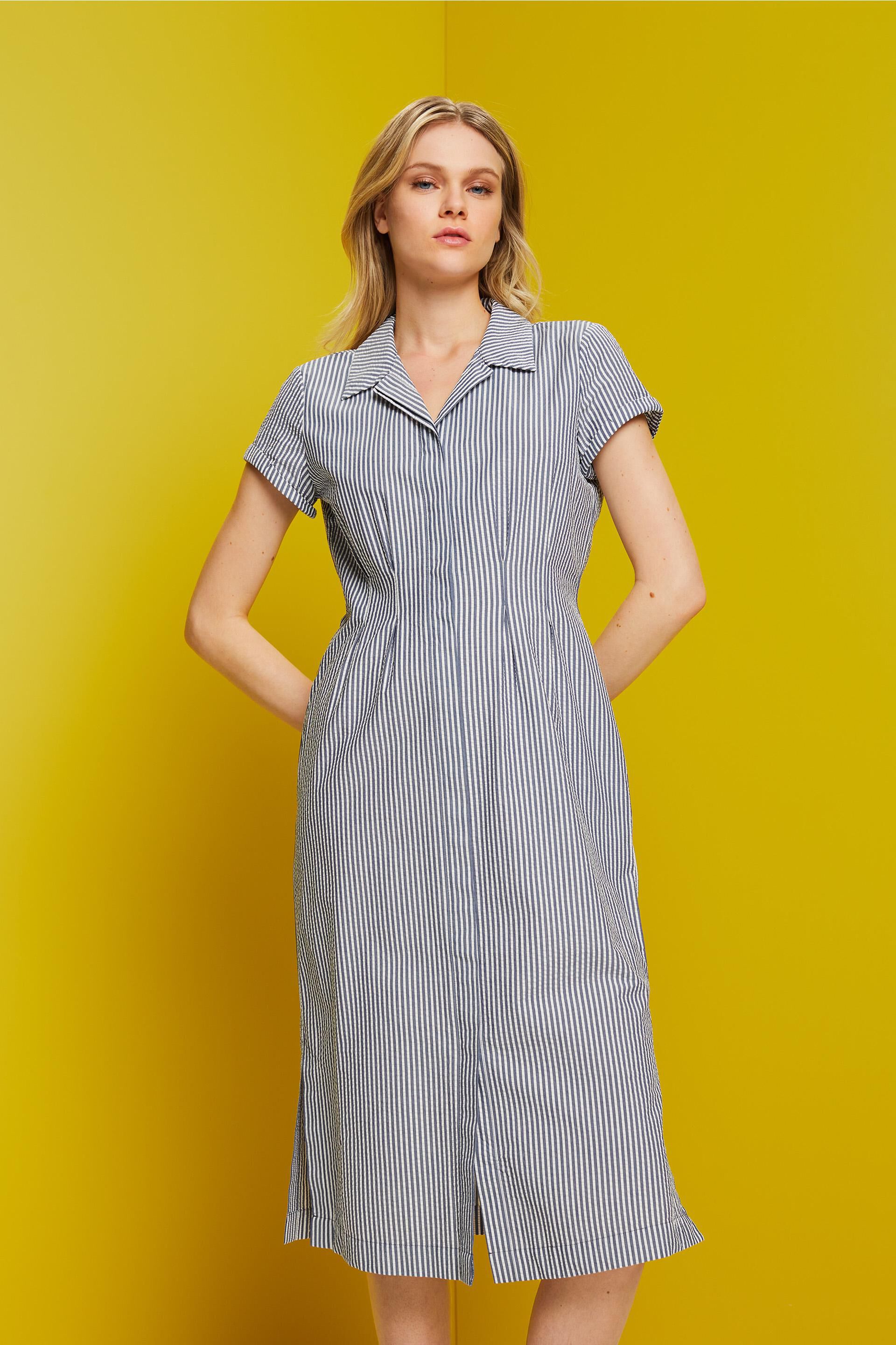 ESPRIT - Seersucker shirt dress, 100% cotton at our online shop