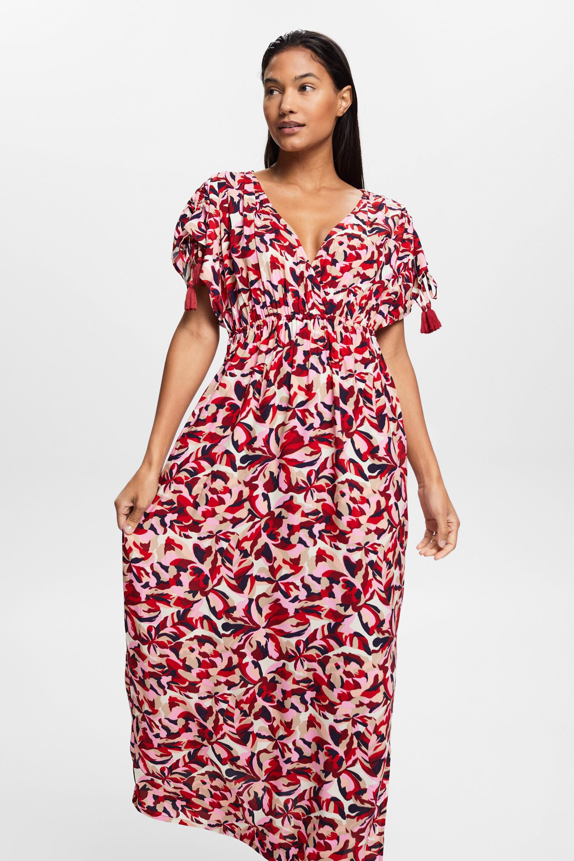 ESPRIT - Maxi beach dress with floral pattern at our online shop