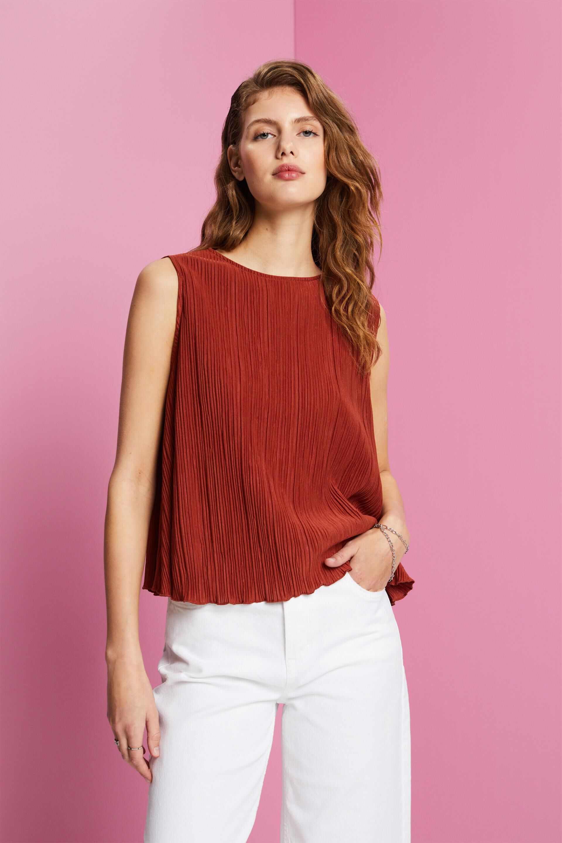 ESPRIT - Jersey plissé top at our online shop