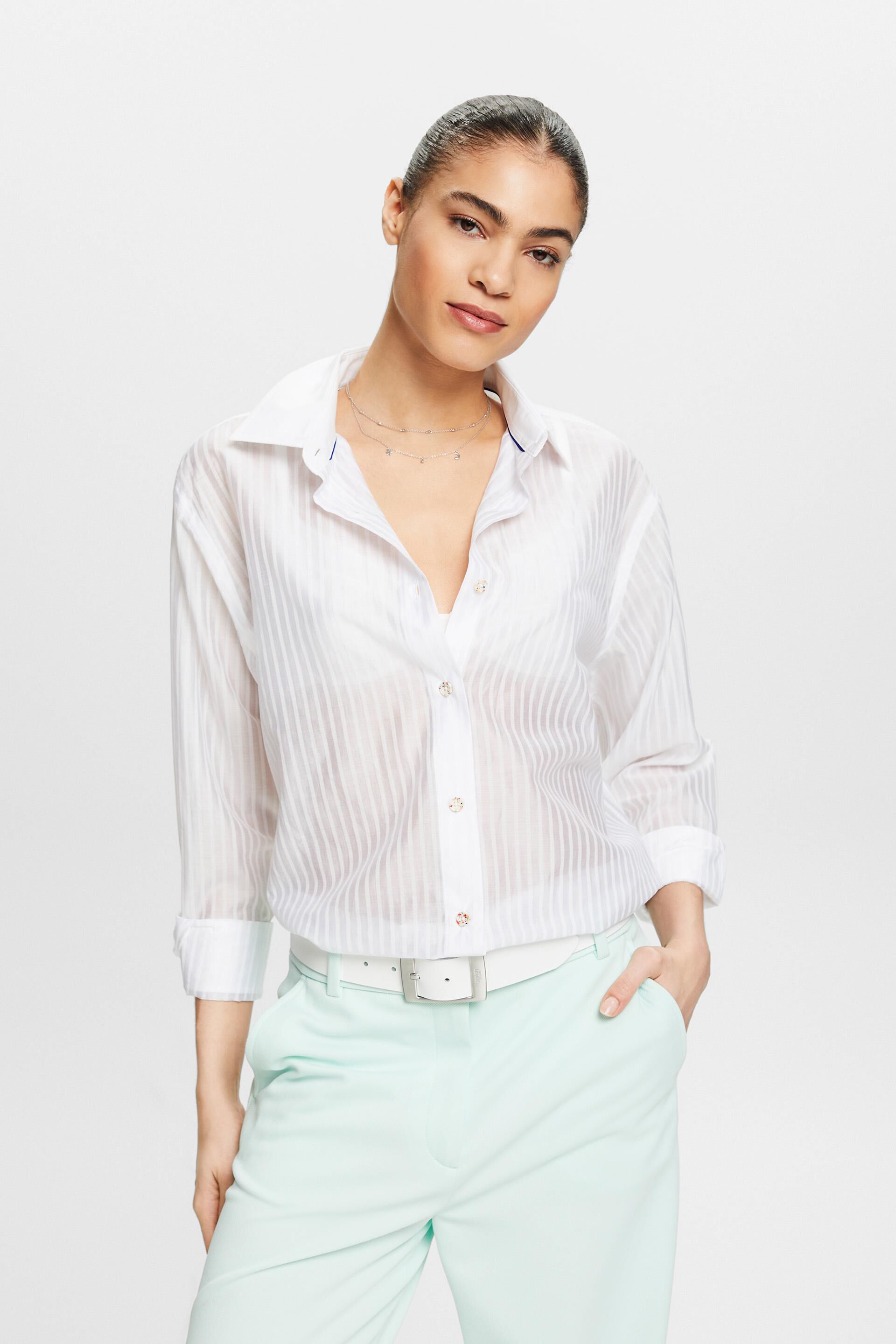 ESPRIT - Sheer Striped Button-Down Shirt at our online shop
