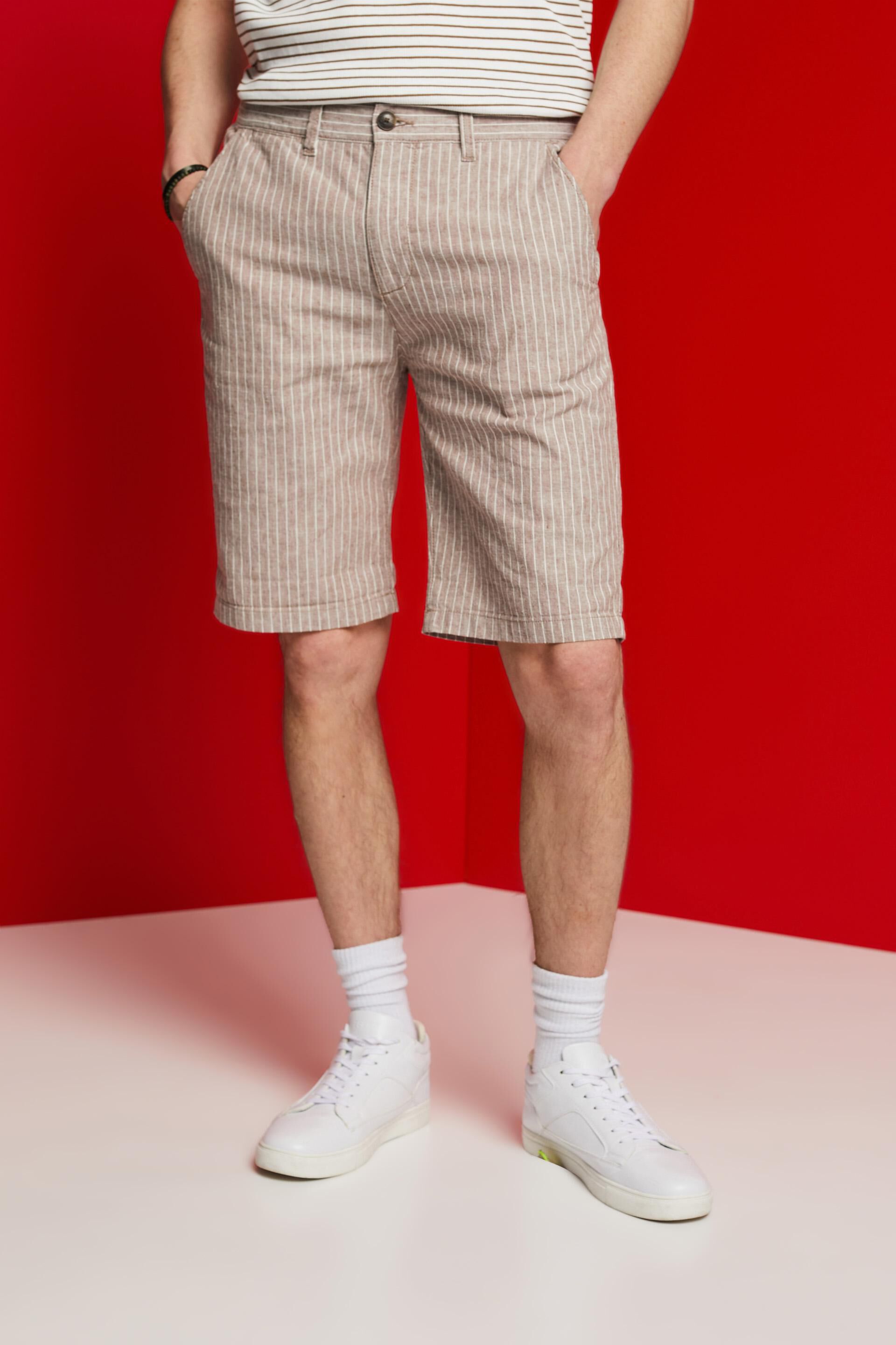 ESPRIT - Striped chino shorts, cotton-linen blend at our online shop