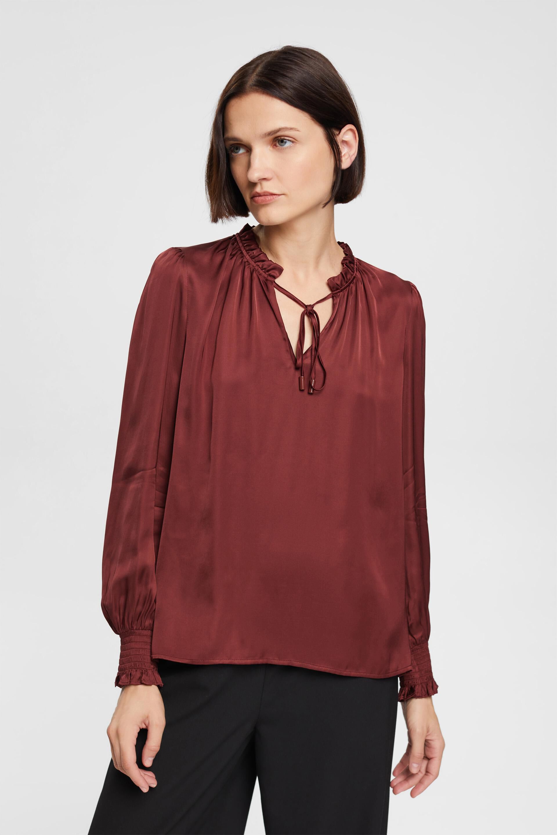 ESPRIT - Satin ruffle collar blouse, LENZING™ ECOVERO™ at our