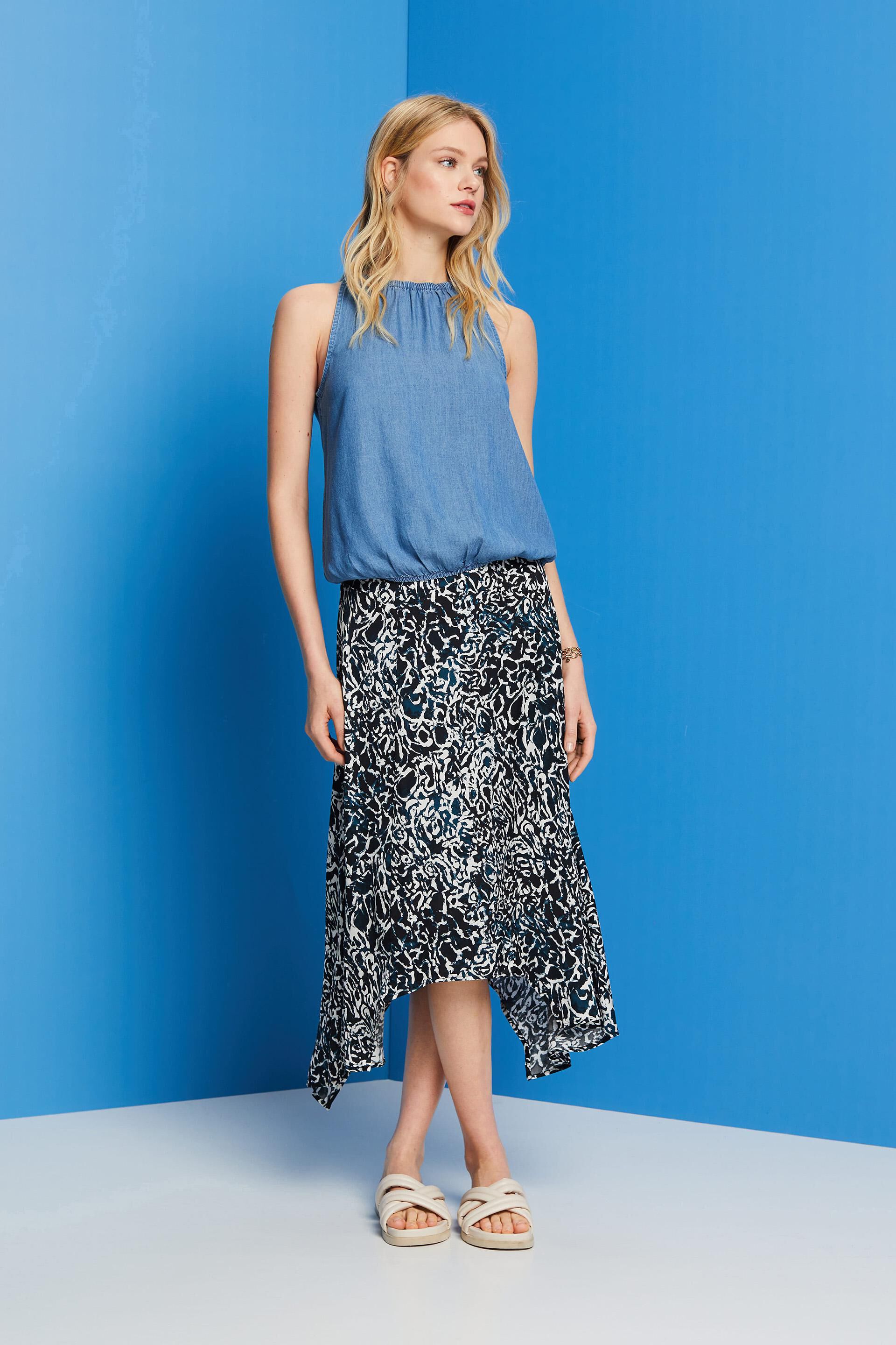 ESPRIT - Denim-looking sleeveless blouse, TENCEL™ at our online shop