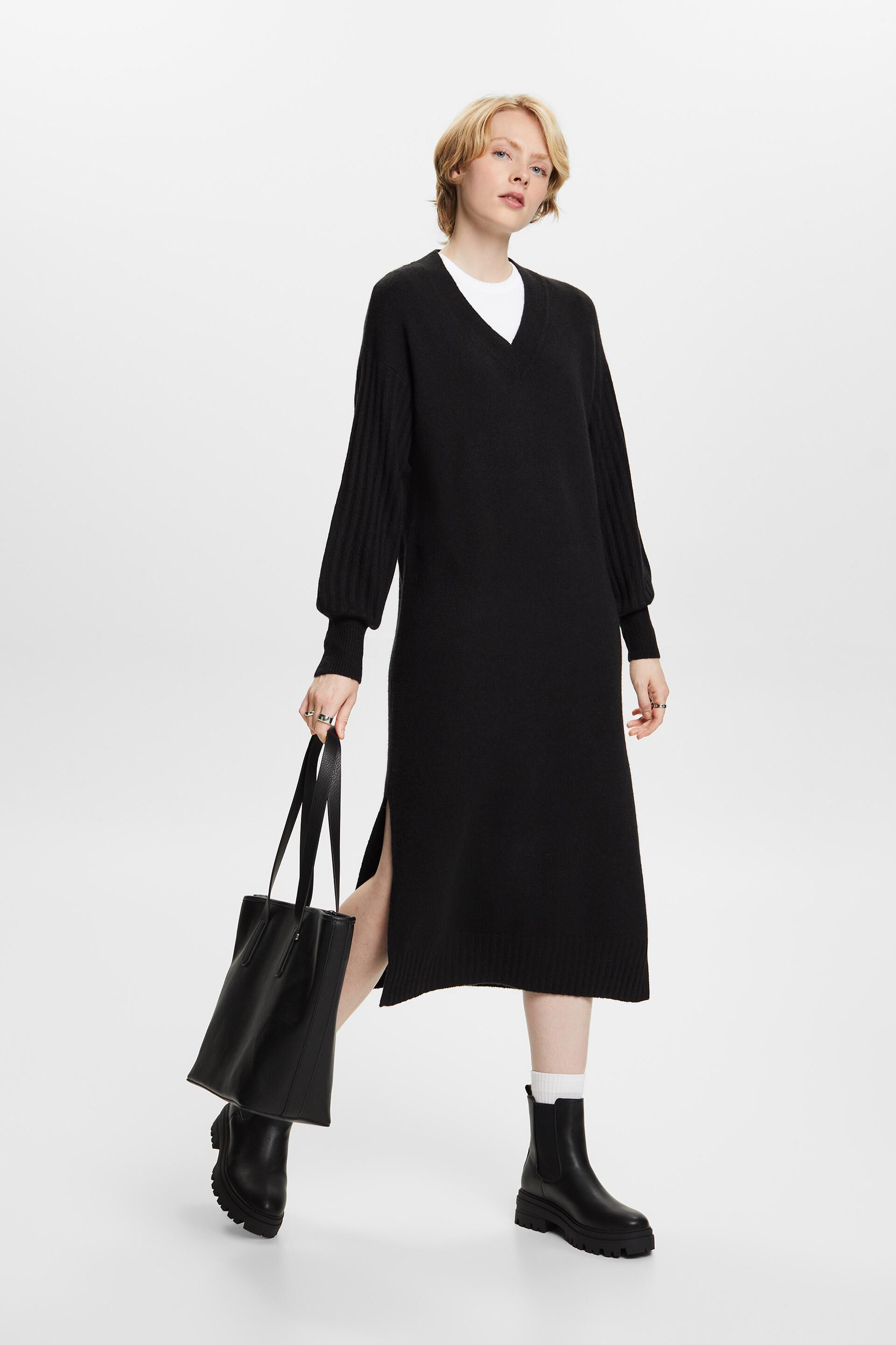 ESPRIT - Wool-Blend Knit Midi Dress at our online shop