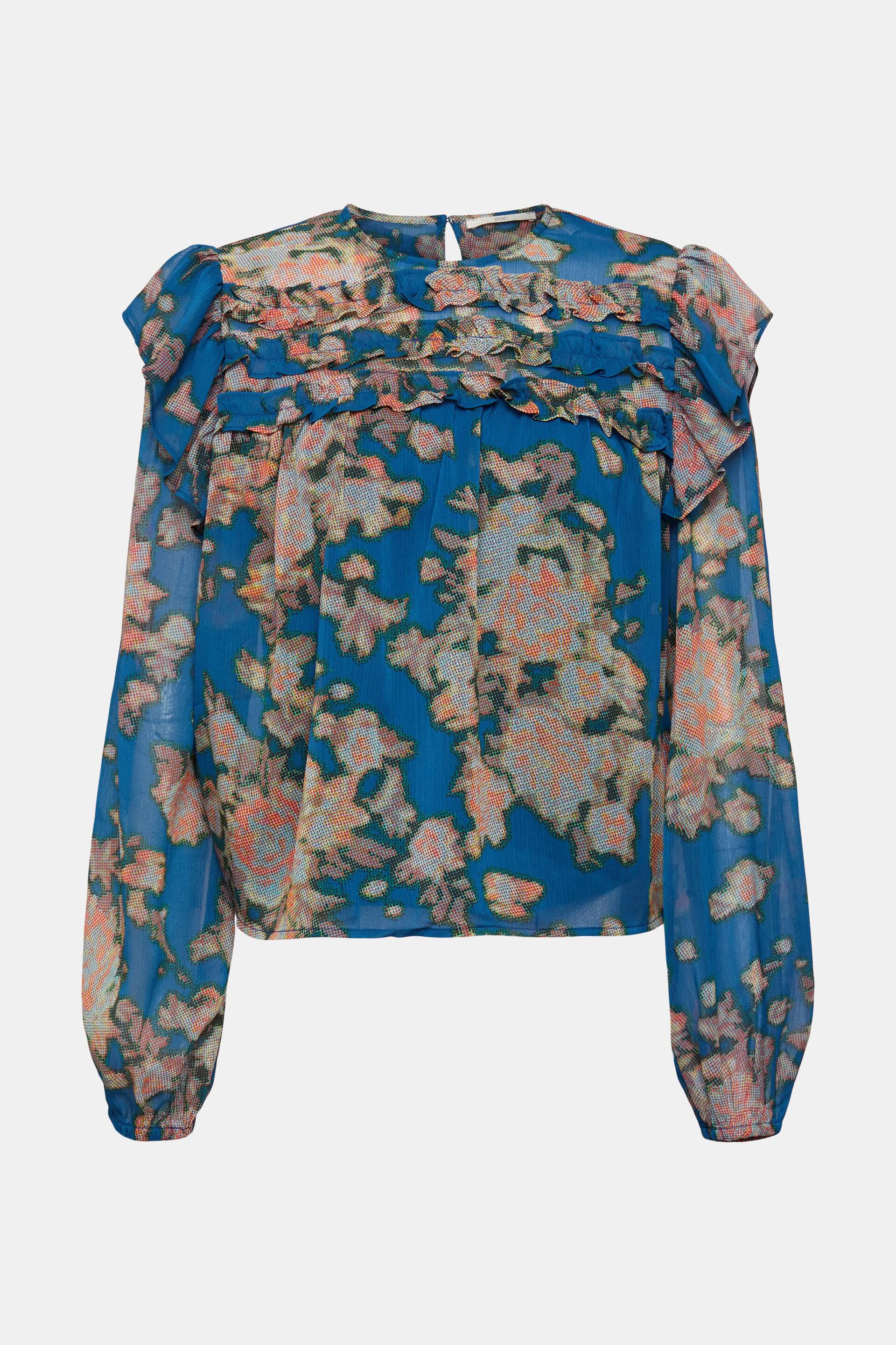ESPRIT - Printed chiffon blouse with ruffles at our online shop