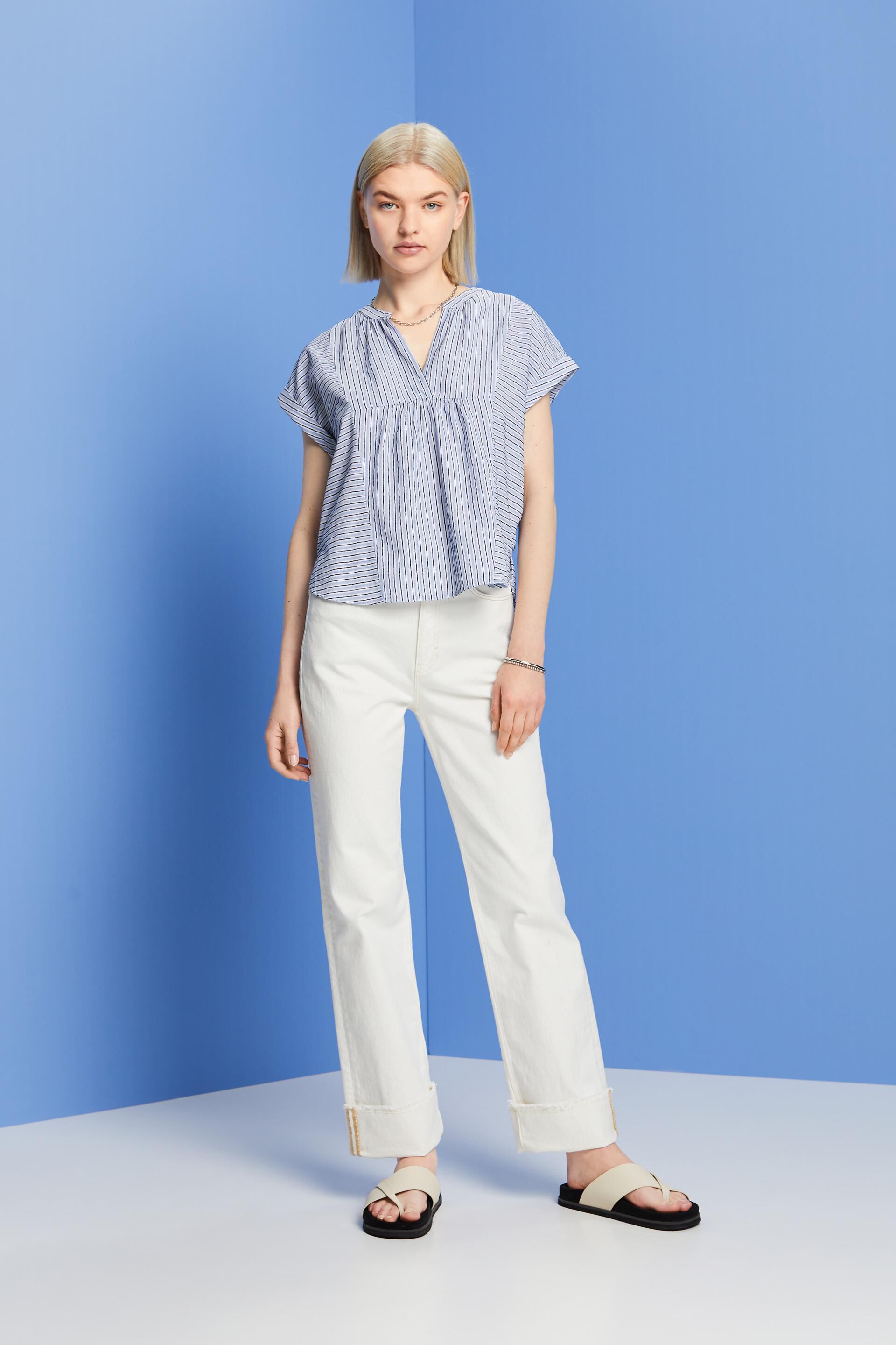 ESPRIT - Striped short-sleeve blouse, 100% cotton at our online shop