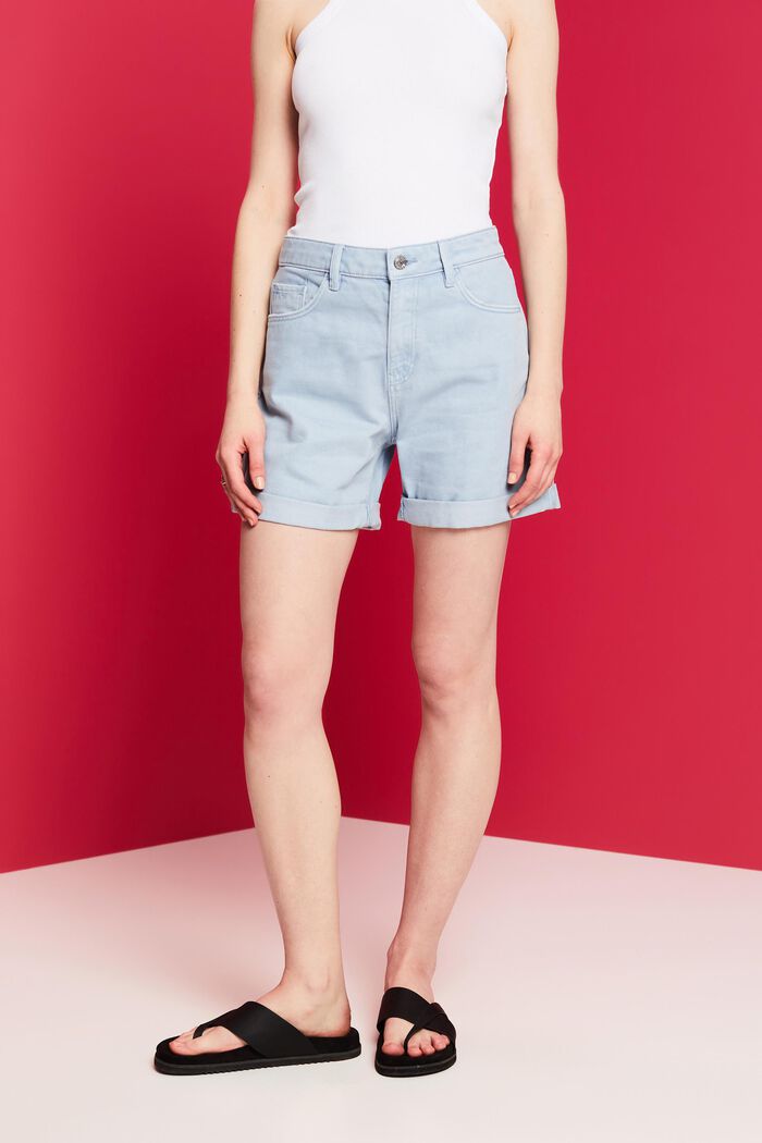 ESPRIT - High-Rise Denim Roll Hem Shorts at our online shop