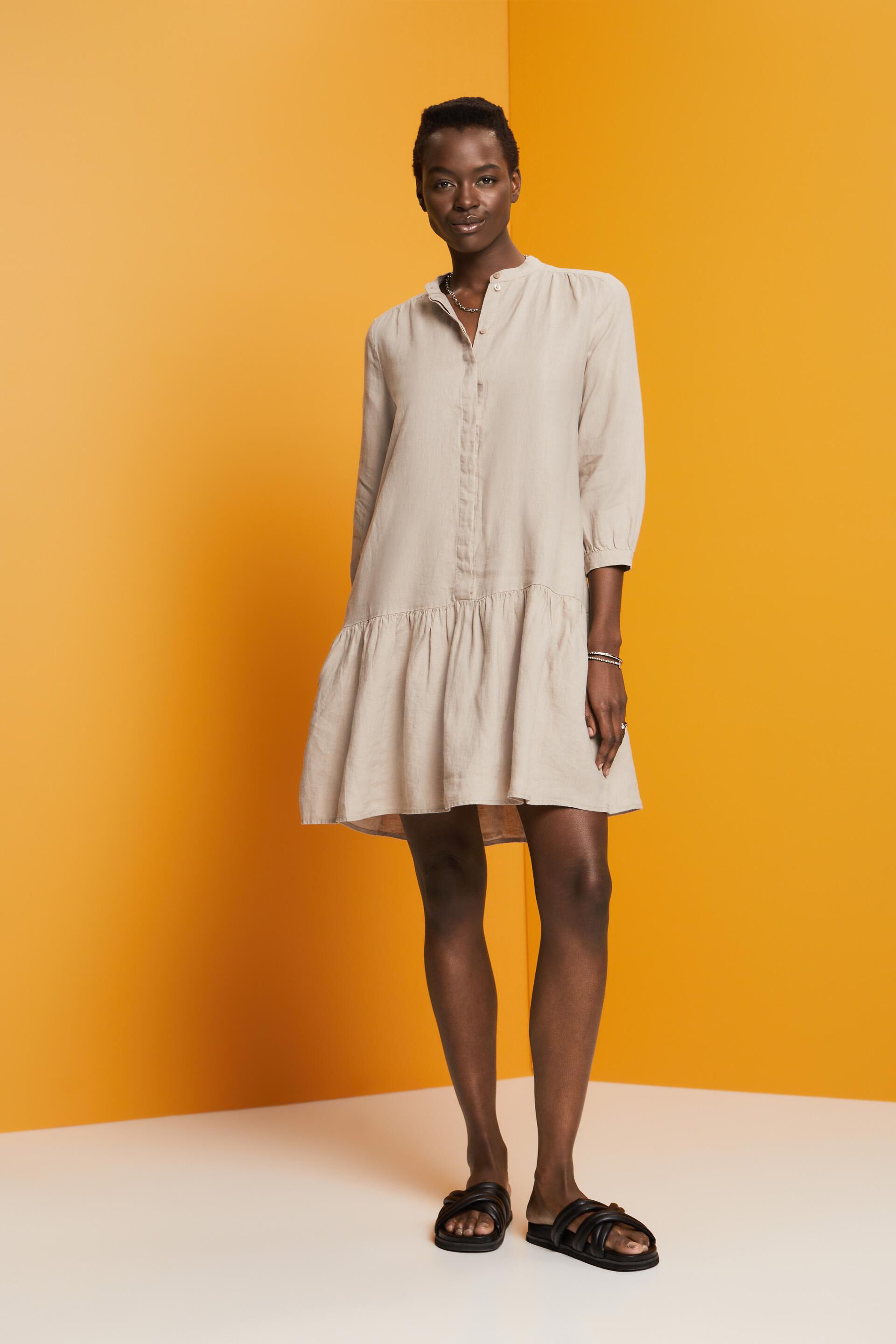 ESPRIT - Mini shirt dress, 100% linen at our online shop