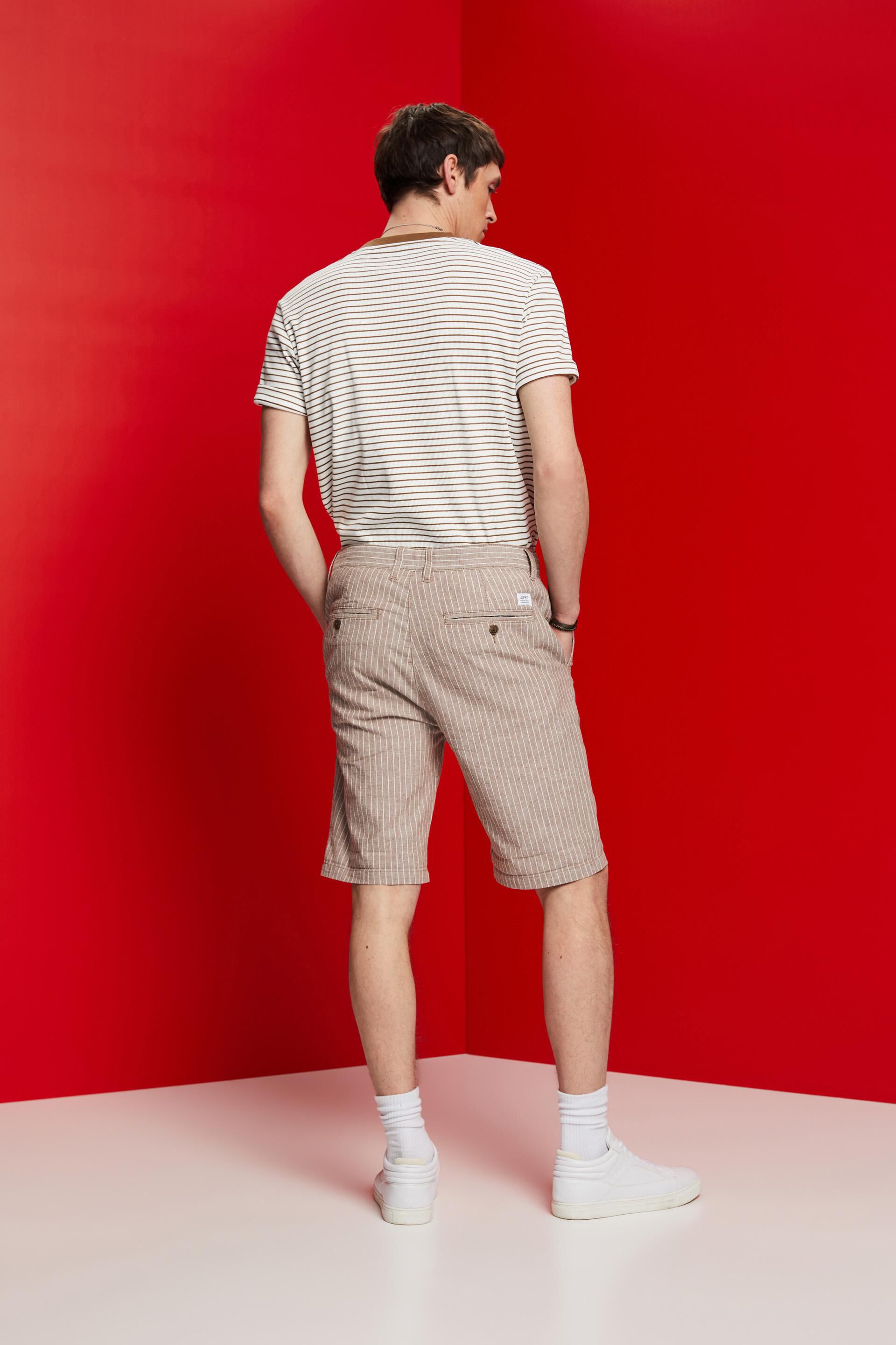ESPRIT - Striped chino shorts, cotton-linen blend at our online shop
