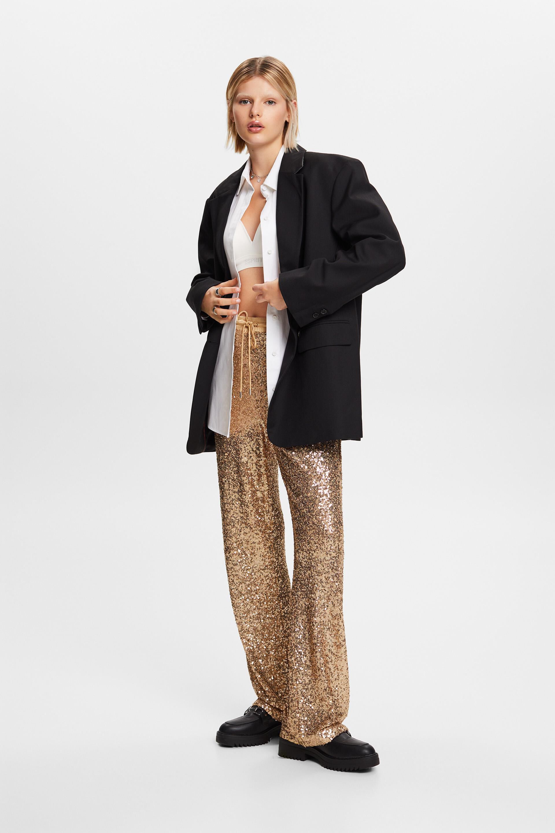 https://www.zara.com/us/en/woman-trousers-l1335.html?v1=1549251 | Sequin  leggings, Sparkle outfit, Flowy wide leg pants