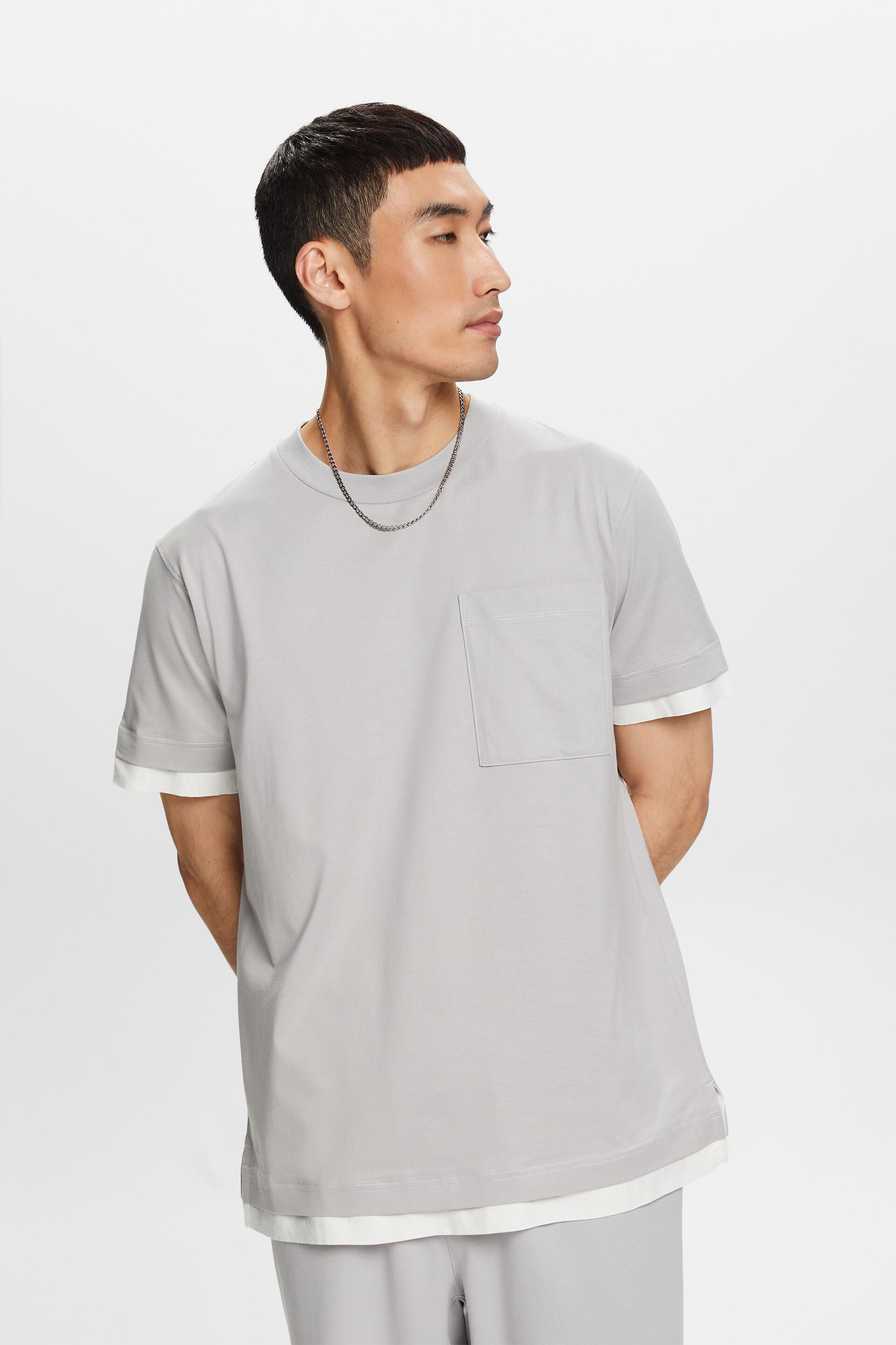 ESPRIT - Crewneck t-shirt in a layered look, 100% cotton at our