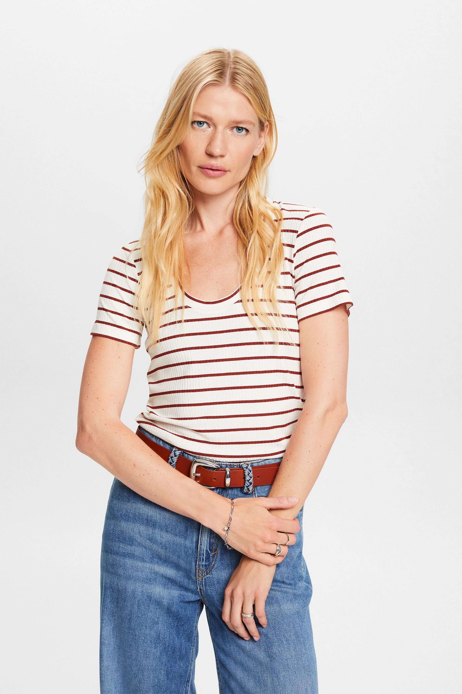 Striped rib knit T-shirt at our online shop - ESPRIT