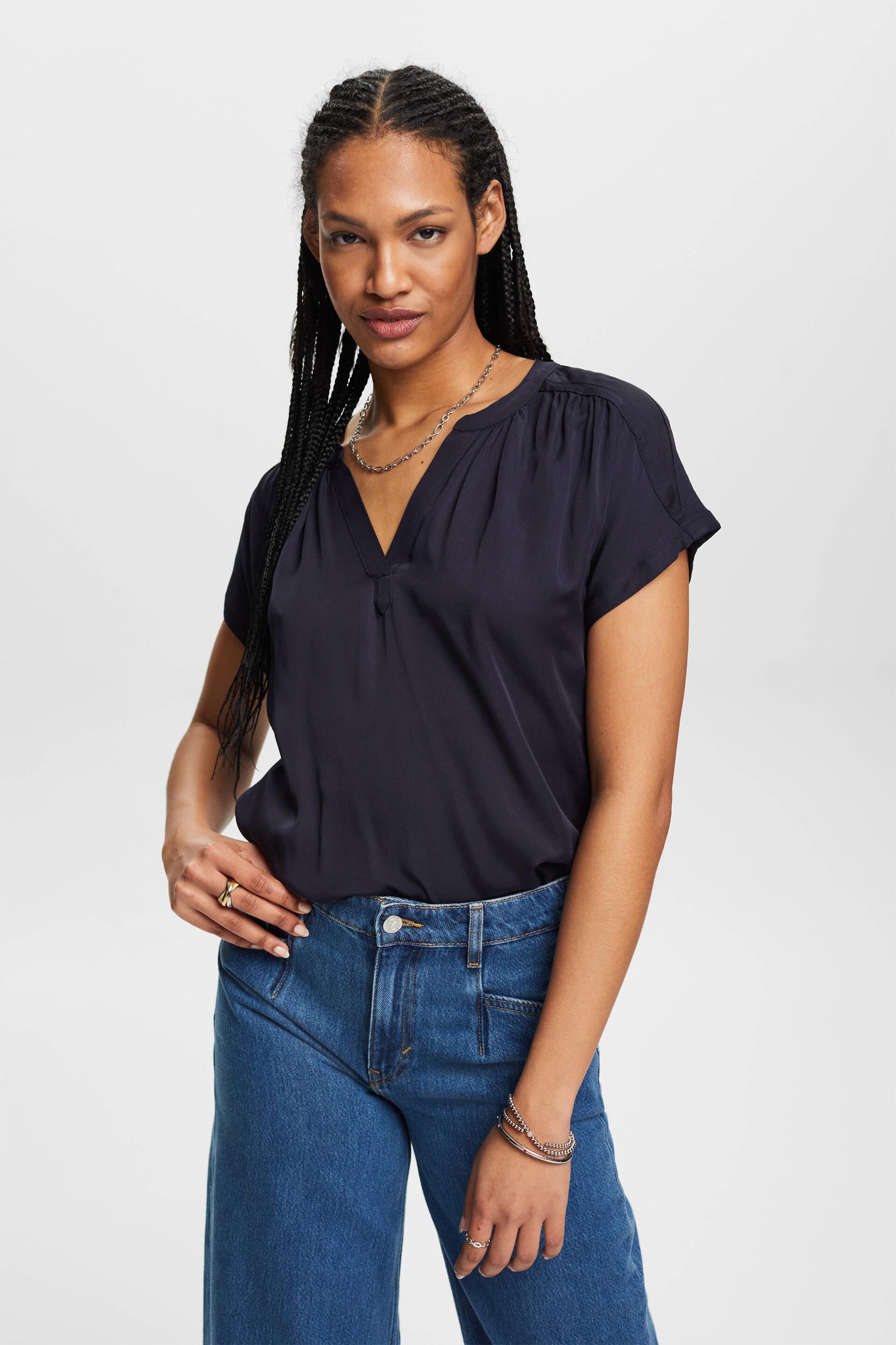 ESPRIT - V-neck blouse, LENZING™ ECOVERO™ at our online shop