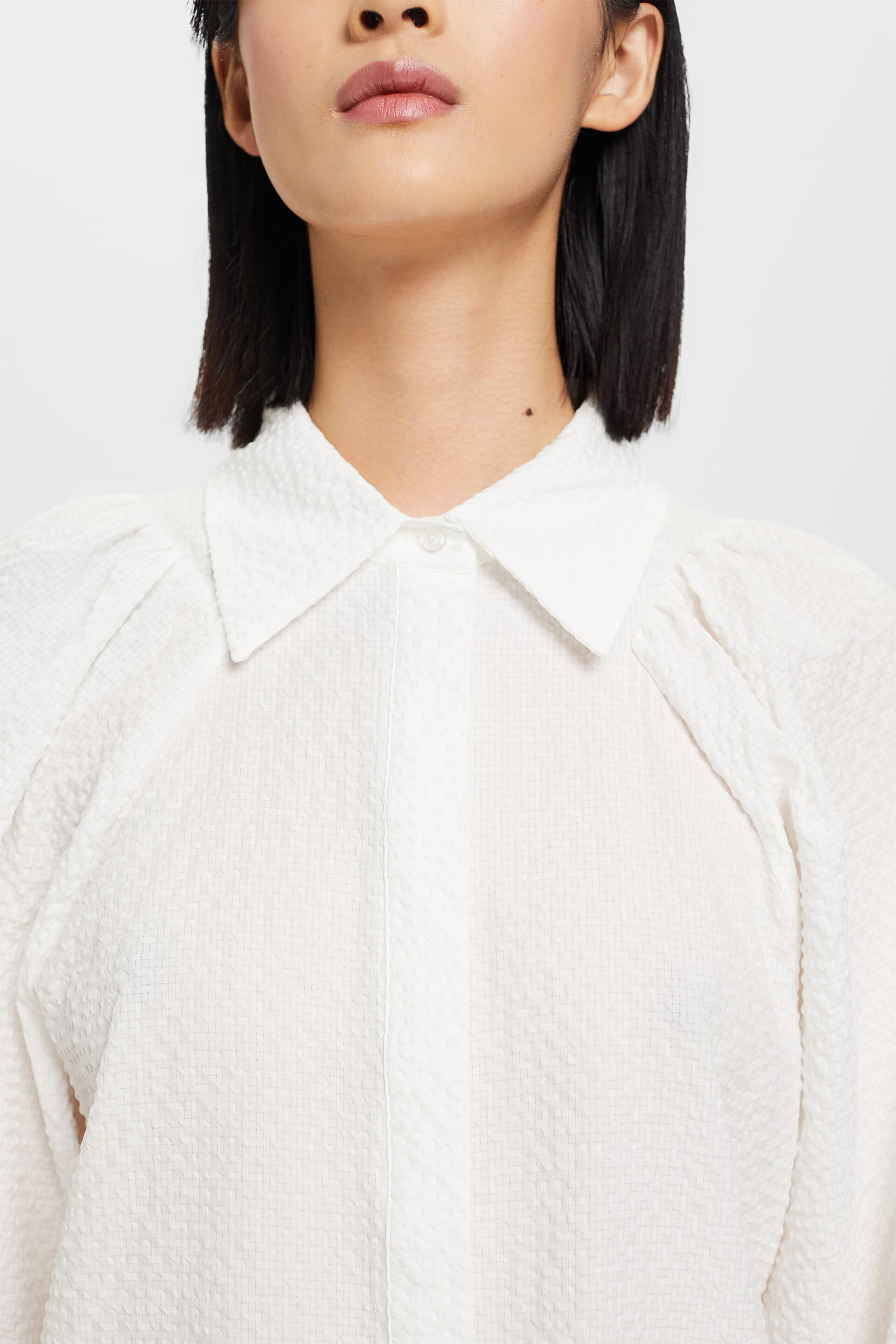 Seersucker blouse with puffy sleeves at our online shop - ESPRIT
