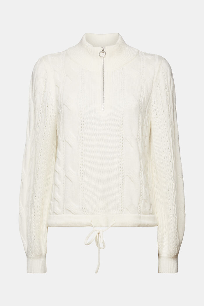 Women's High Neck Cable Knit Jumper in Off White
