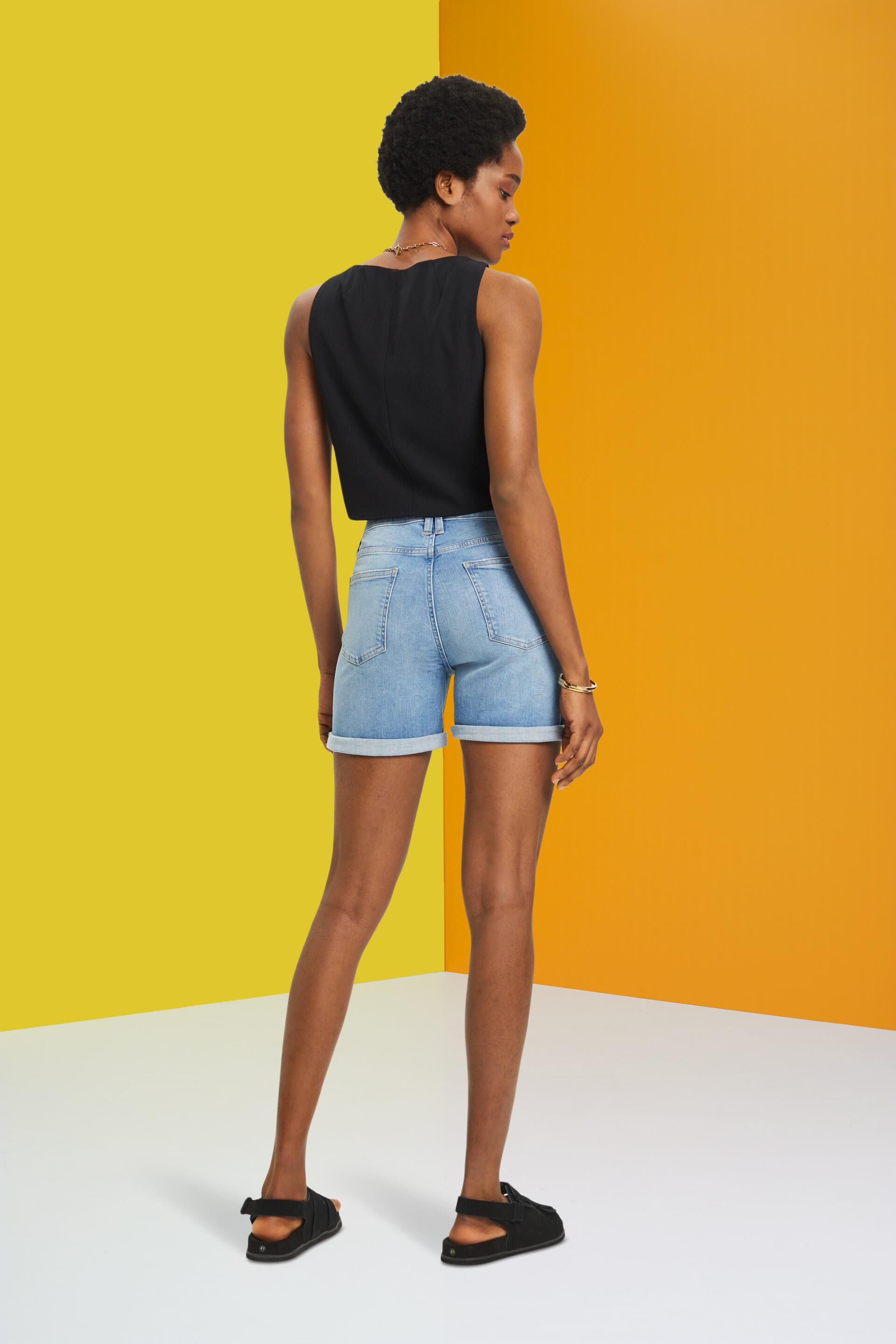 Skinny Fit Yellow Denim Shorts | boohooMAN USA