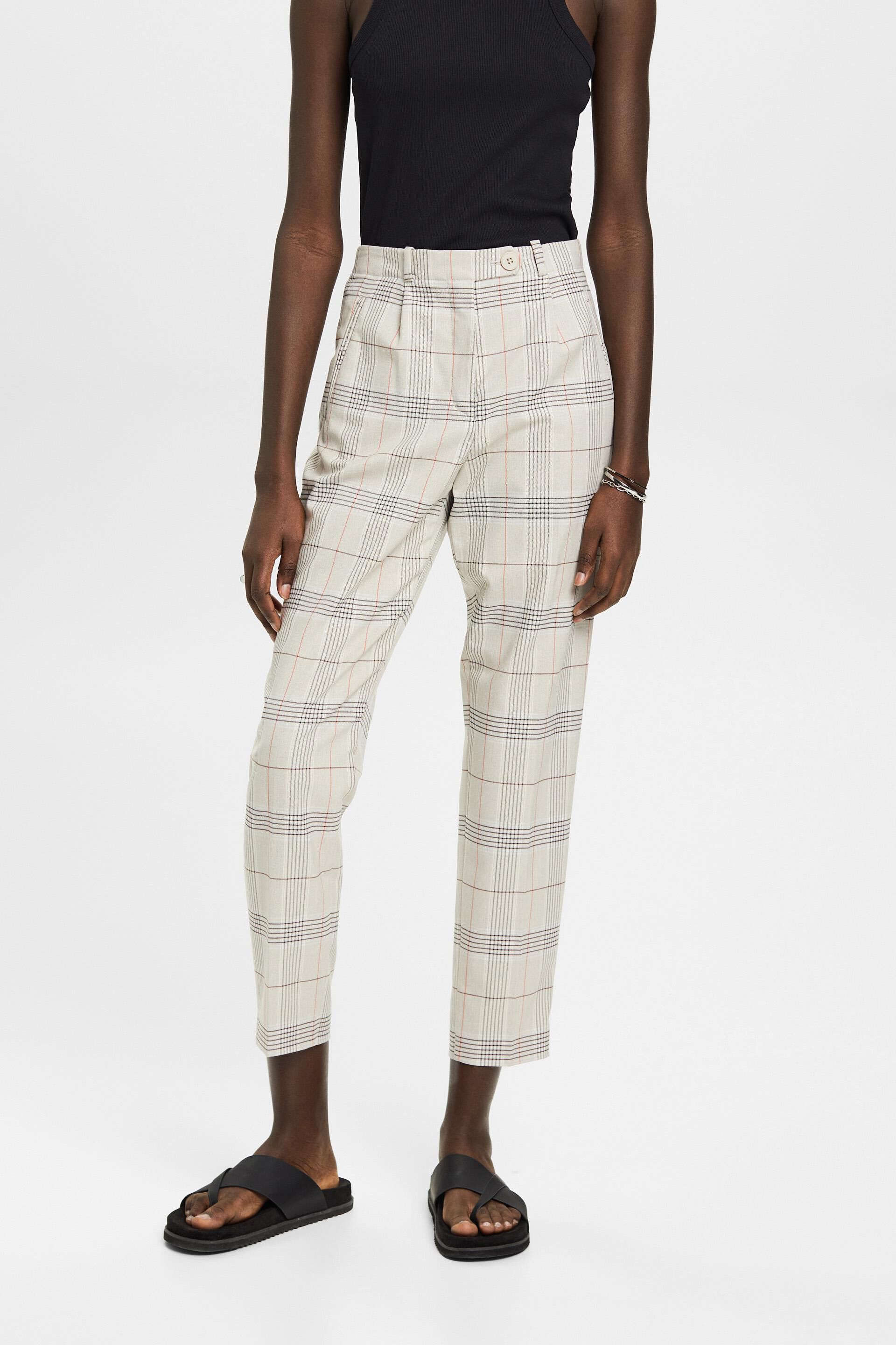 Slim Fit Cropped trousers - Black/Beige checked - Men | H&M