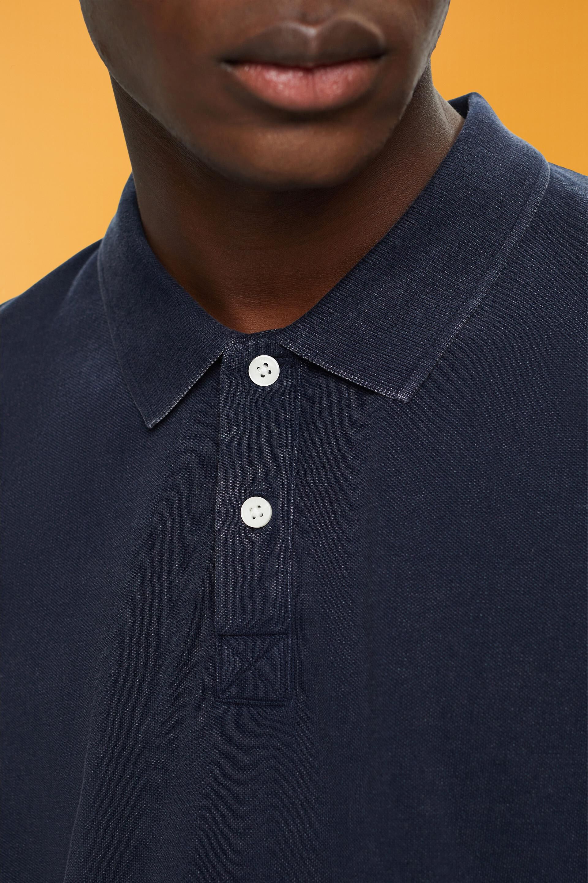 ESPRIT - Stone-washed cotton pique polo shirt at our online shop