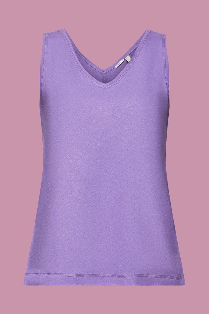 Ernkv Clearance Summer Women's Trendy Cotton Linen Tank Top Lavender Print  Cami Top Sleeveless Vest Round Neck Top Embroidered Elegant Fit Clothing