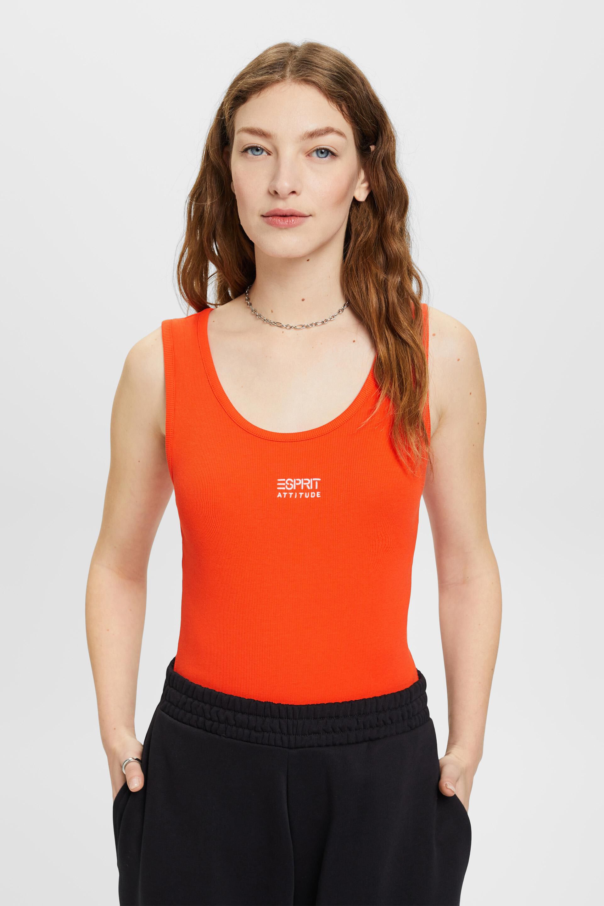 ESPRIT - Ribbed tank top with embroidered logo at our online shop